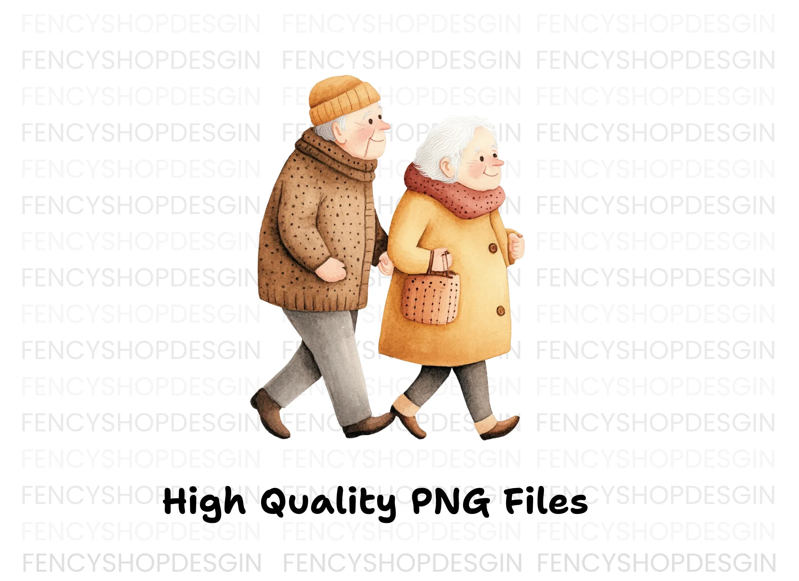 Elderly Couple Walking Clipart Bundle - Image 3
