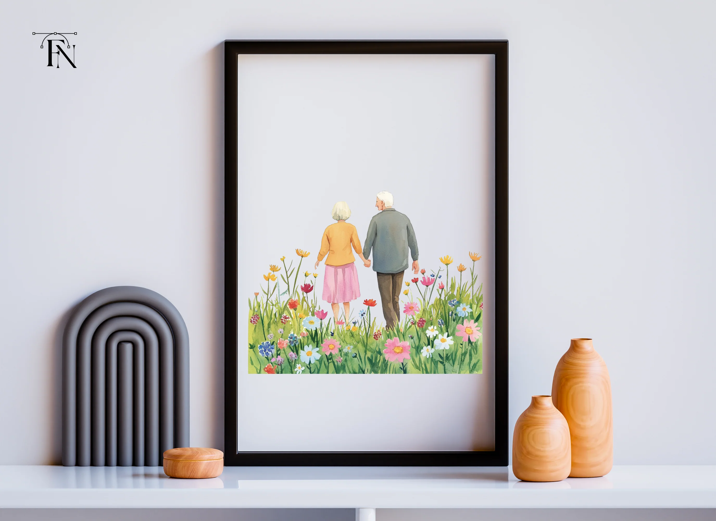 Elderly Couple Walking in Flower Field Clipart Bundle - Image 6