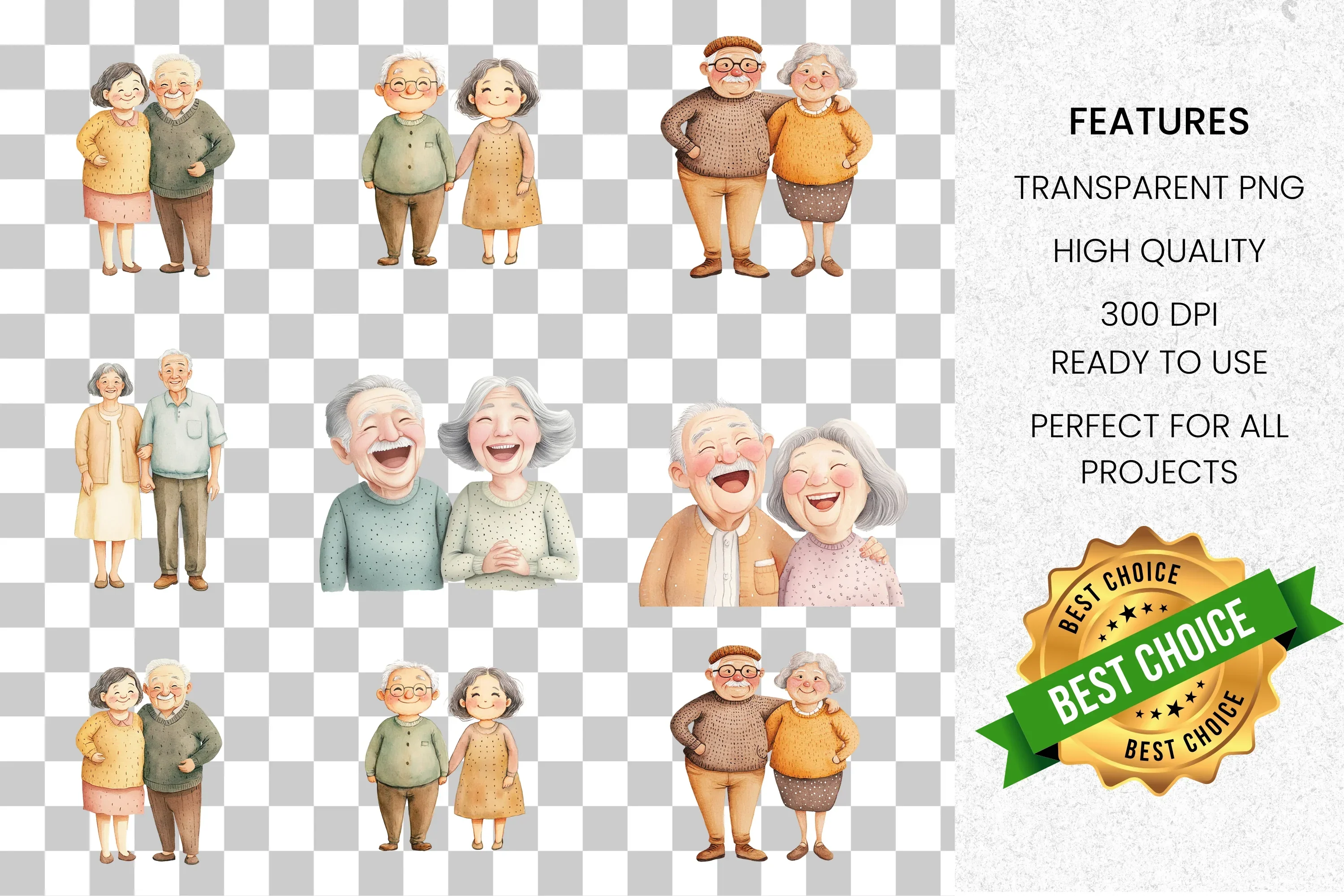 Elderly Couples Clipart Bundle - Image 6