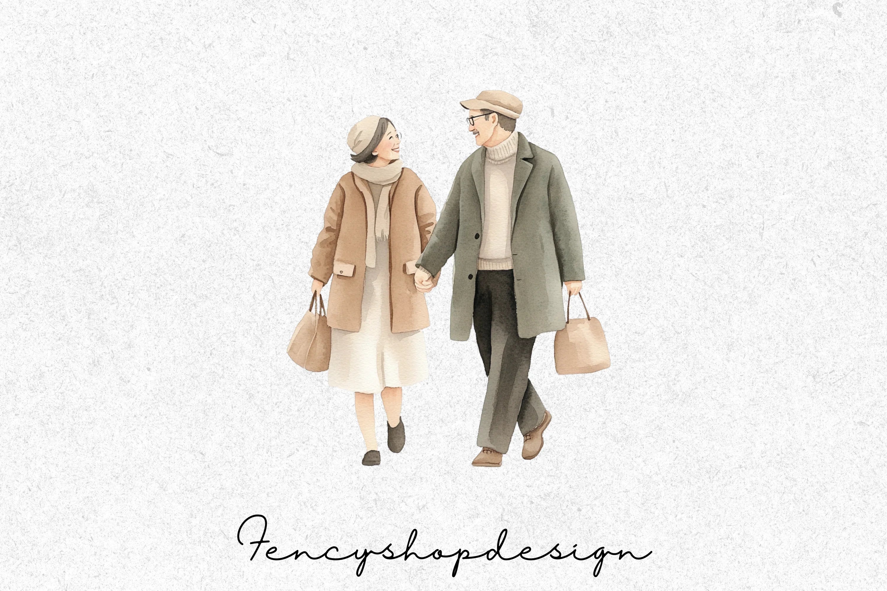 Elderly Couples Walking Clipart Bundle - Image 3