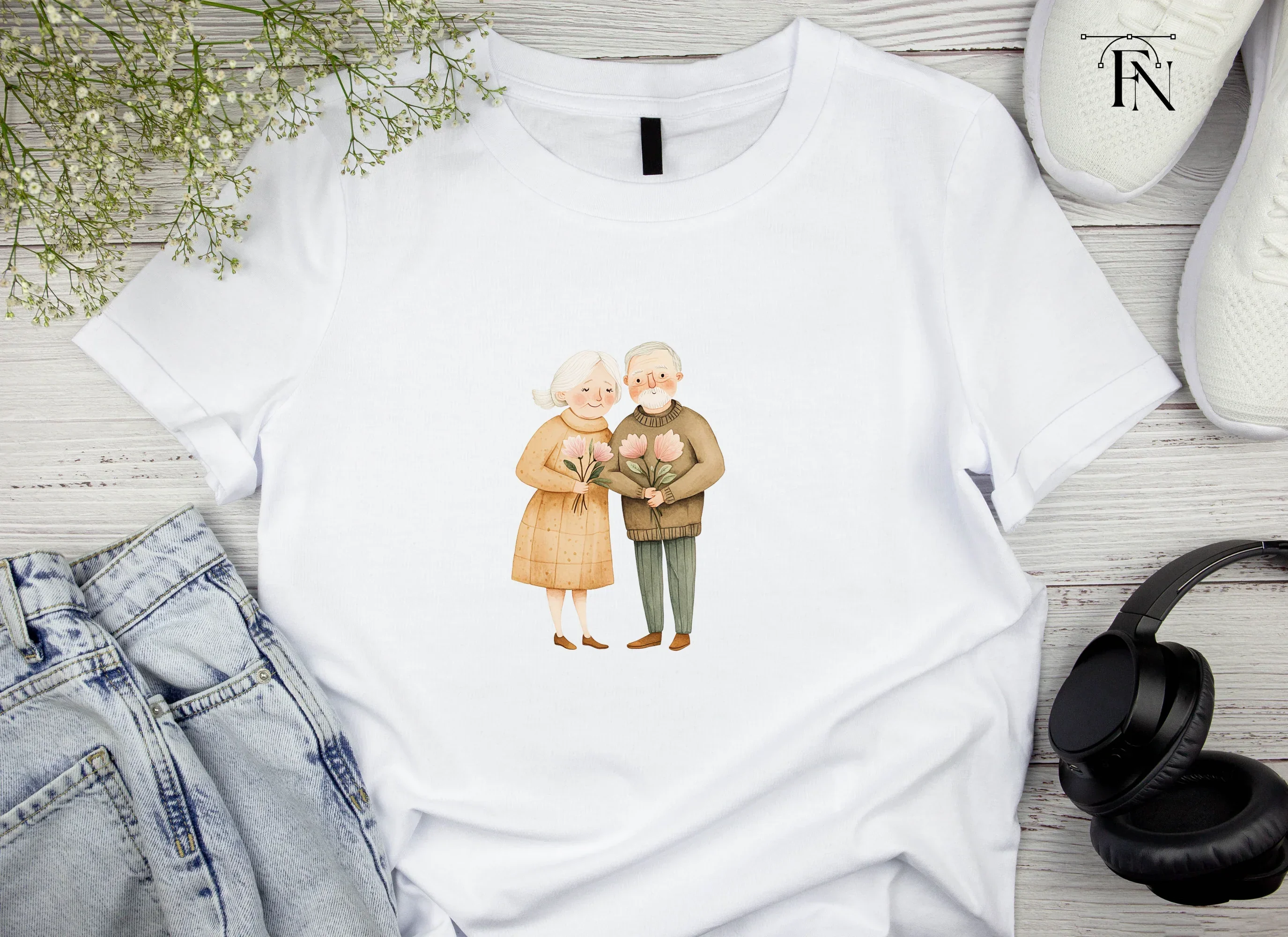 Elderly Couples with Flowers Clipart Bundle - Image 4