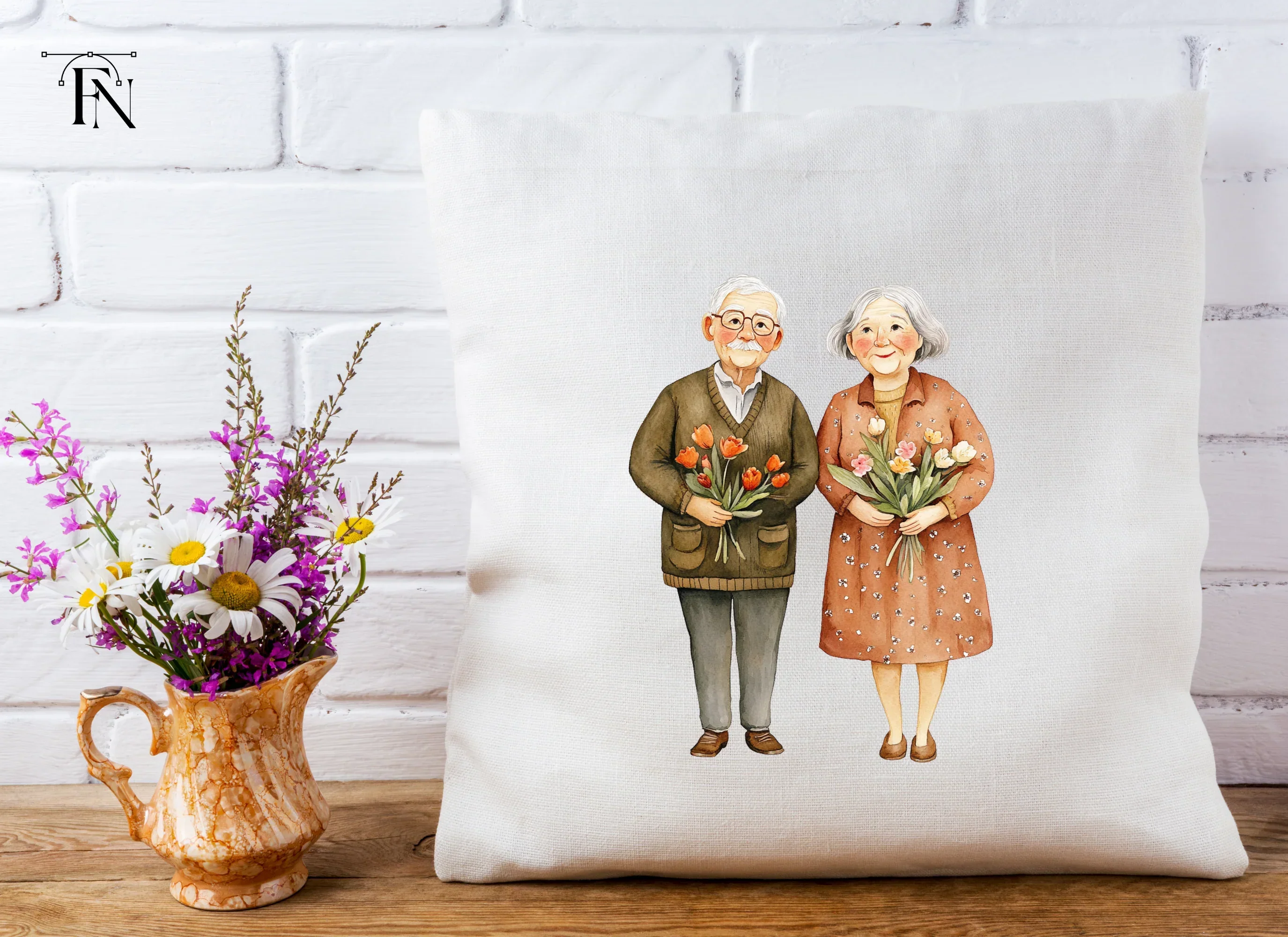 Elderly Couples with Flowers Clipart Bundle - Image 5