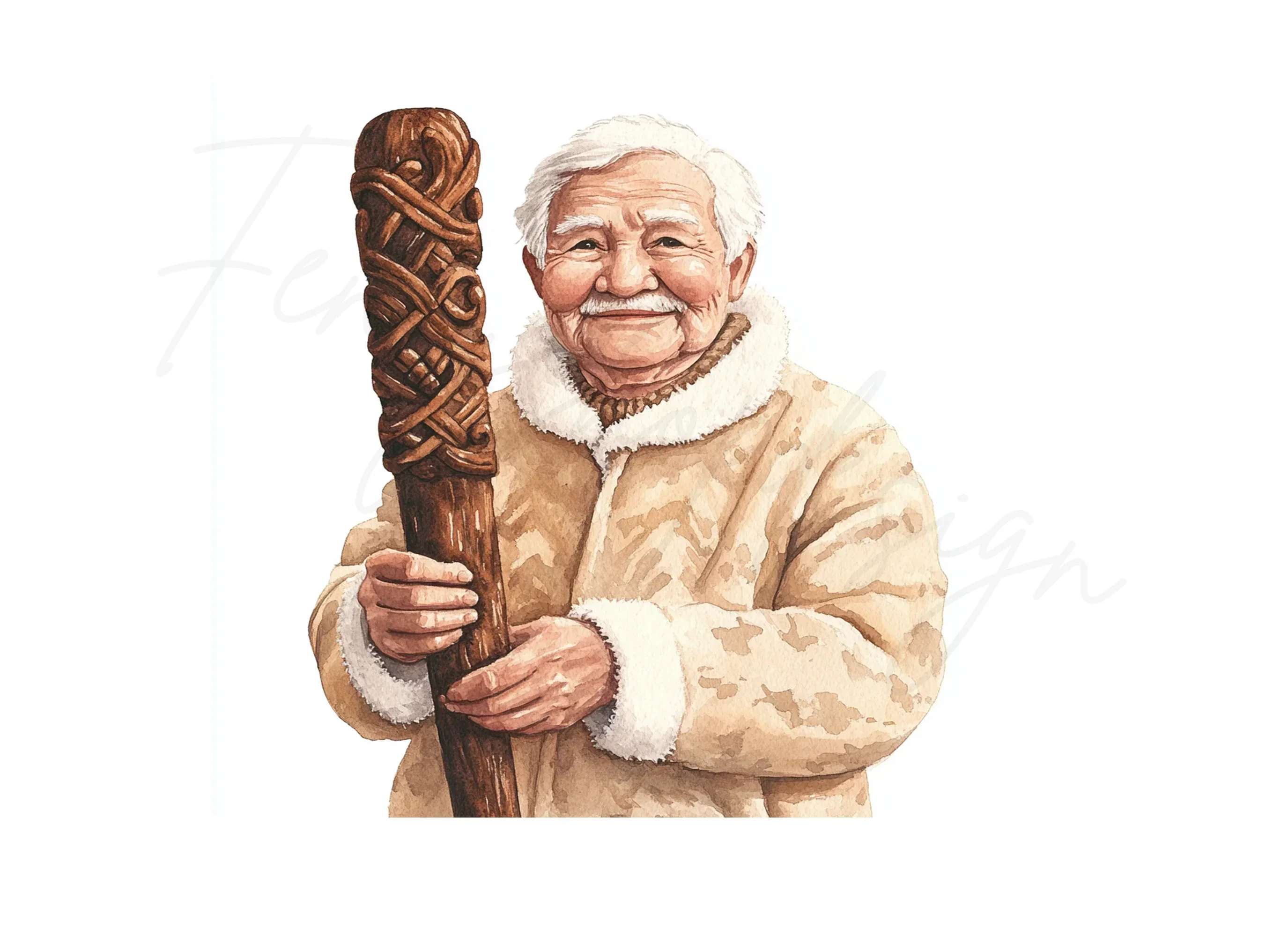 Elderly Woman with Carved Staff Clipart Bundle - Image 2
