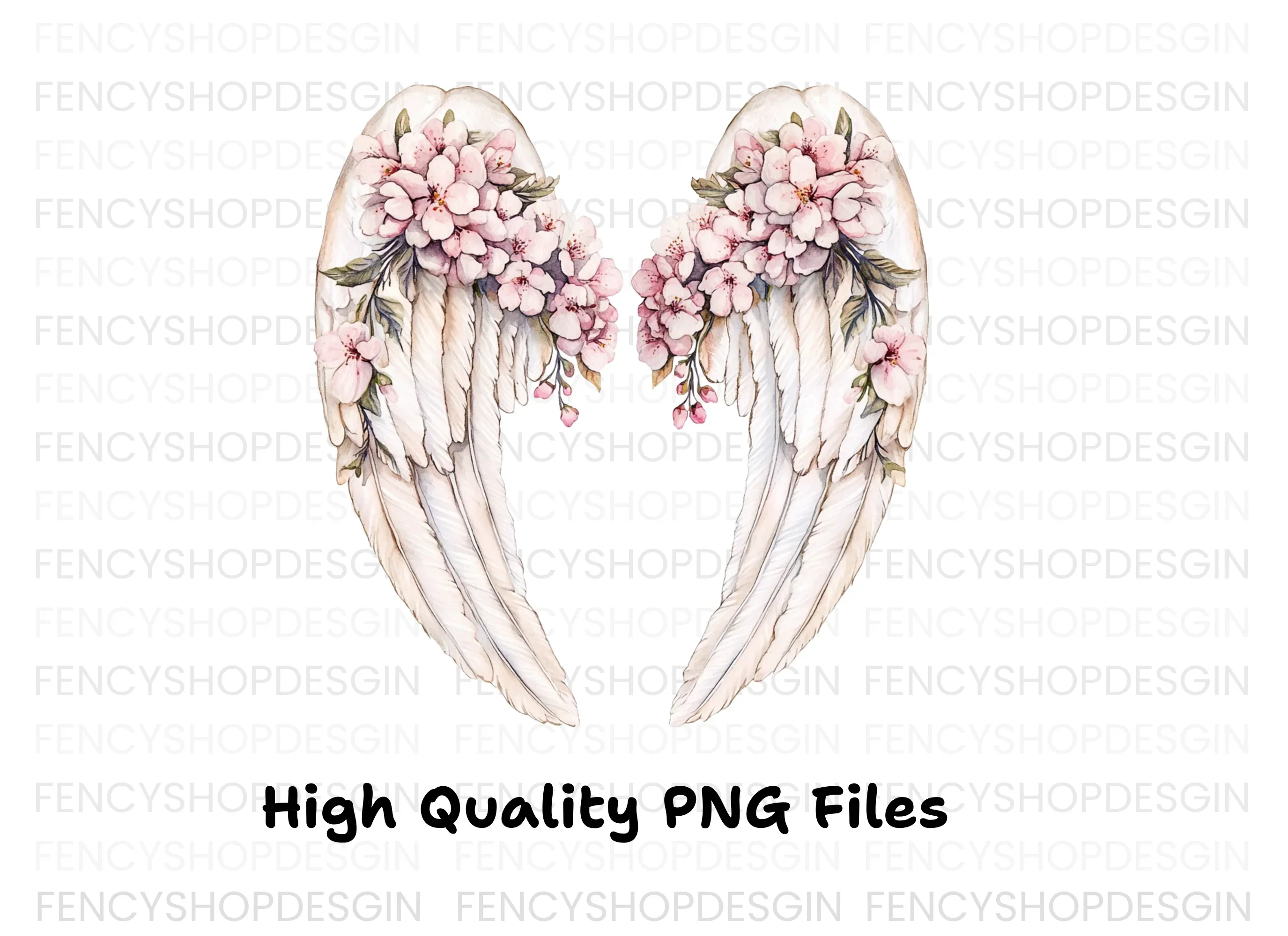 Elegant Angel Wings with Cherry Blossoms Clipart Bundle - Image 2