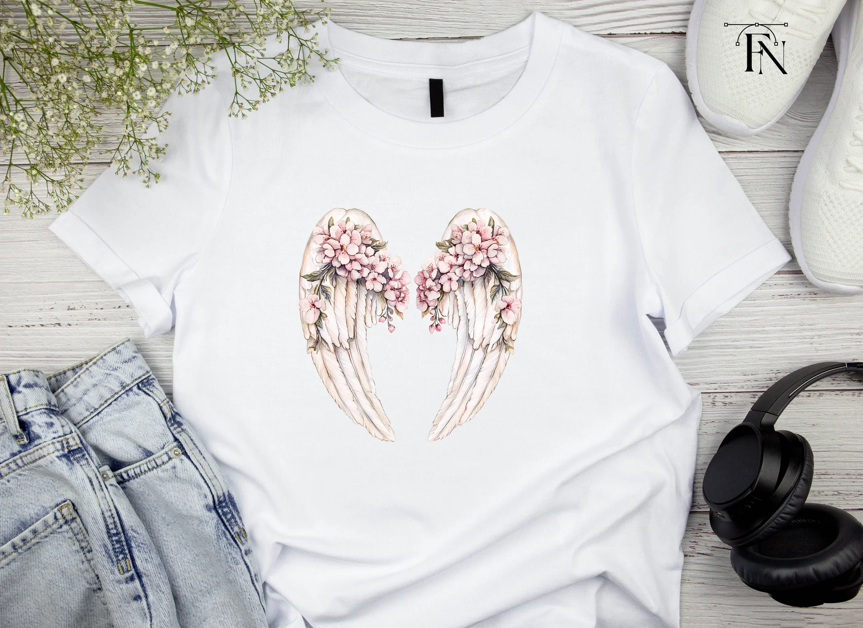 Elegant Angel Wings with Cherry Blossoms Clipart Bundle - Image 5