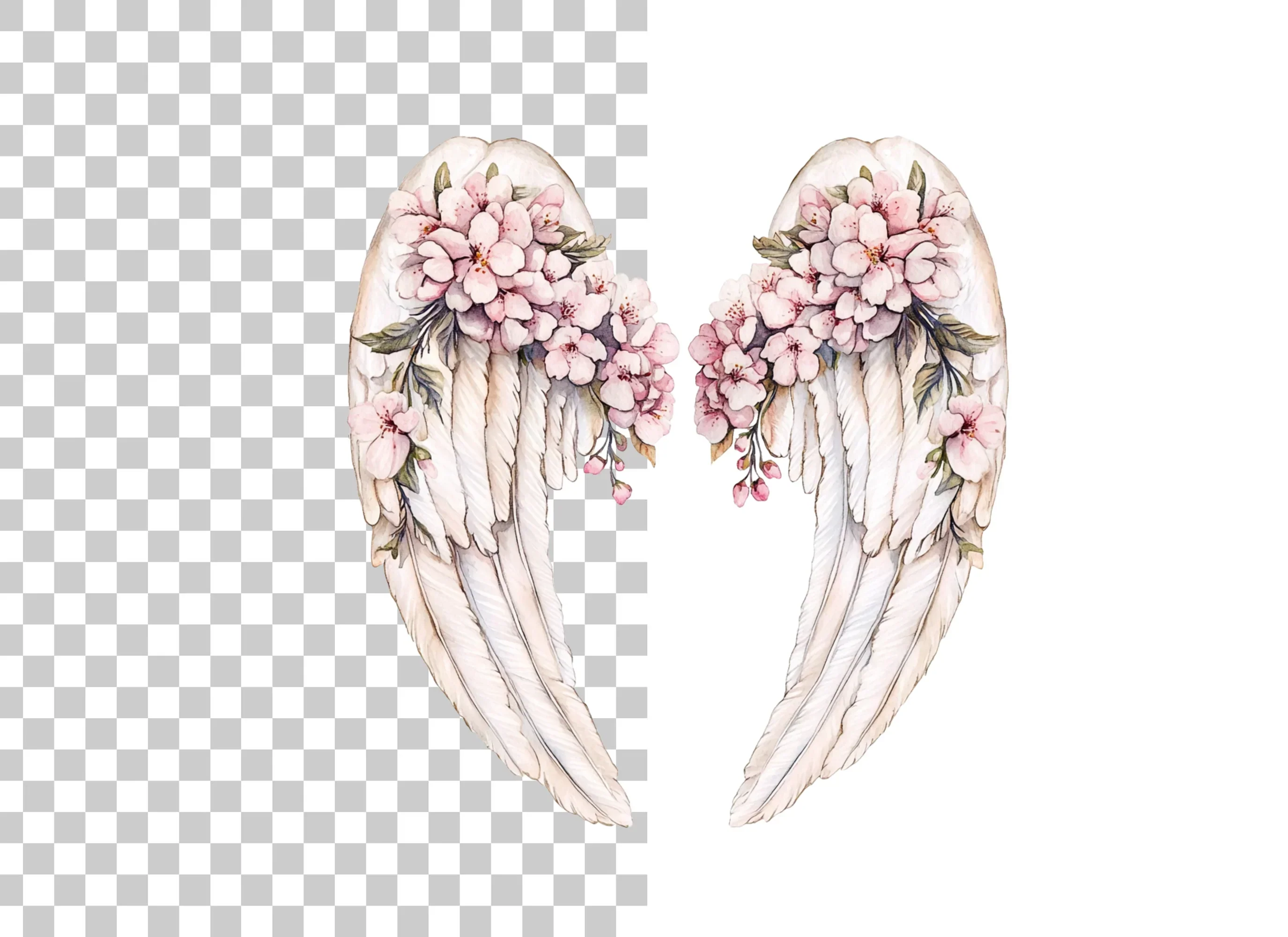 Elegant Angel Wings with Cherry Blossoms Clipart Bundle - Image 6
