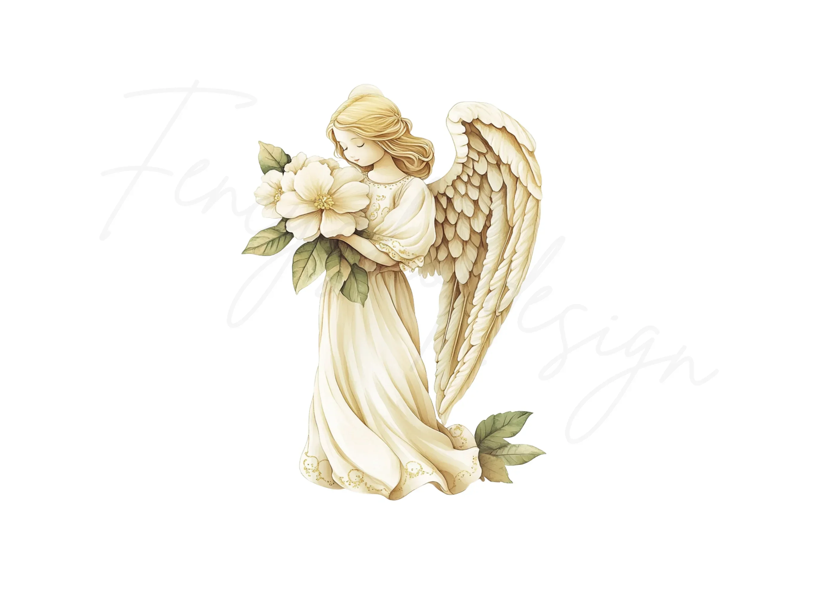 Elegant Angel with White Flowers Clipart Bundle - Image 2