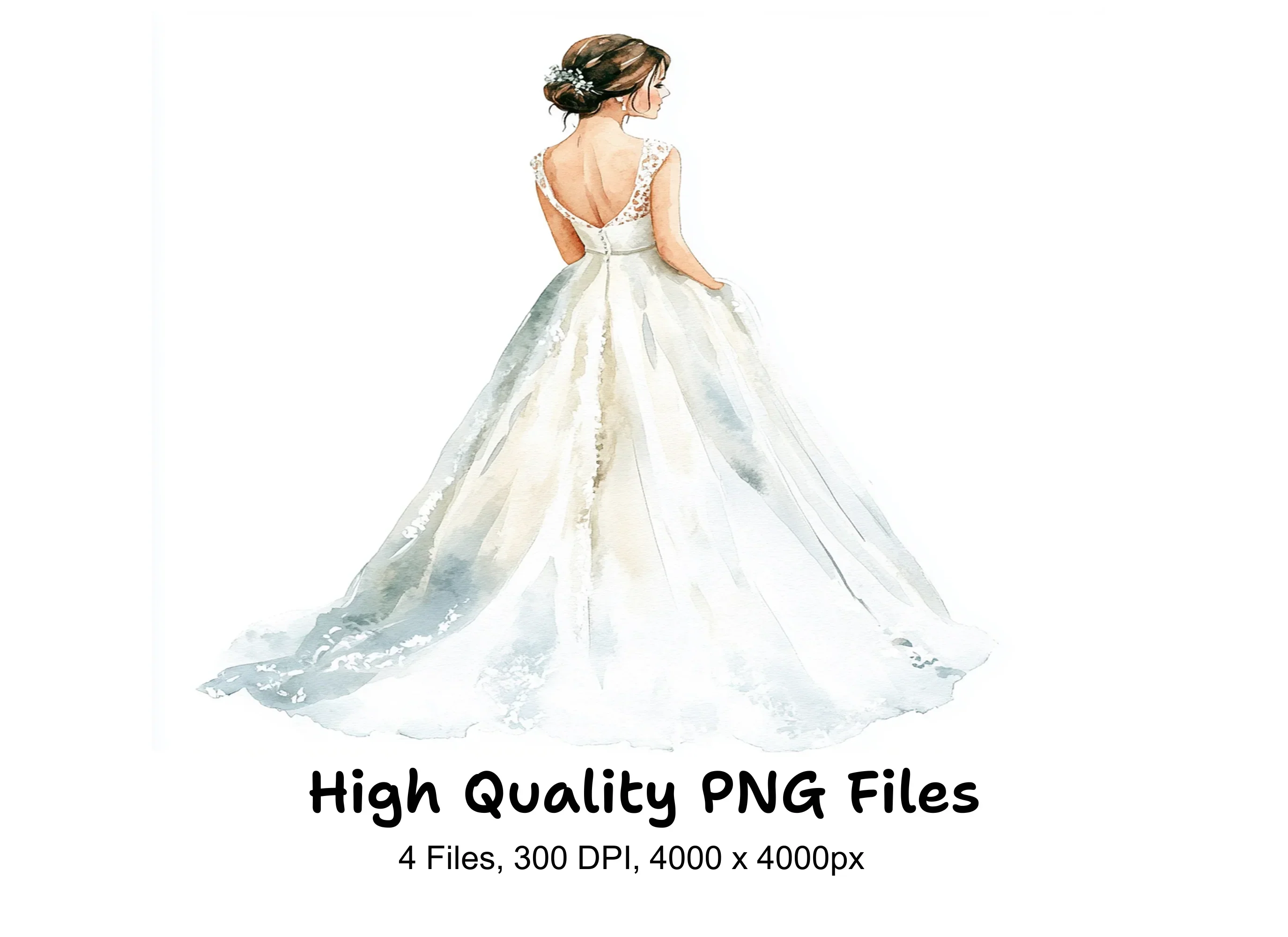 Elegant Back View Wedding Dress Clipart Bundle