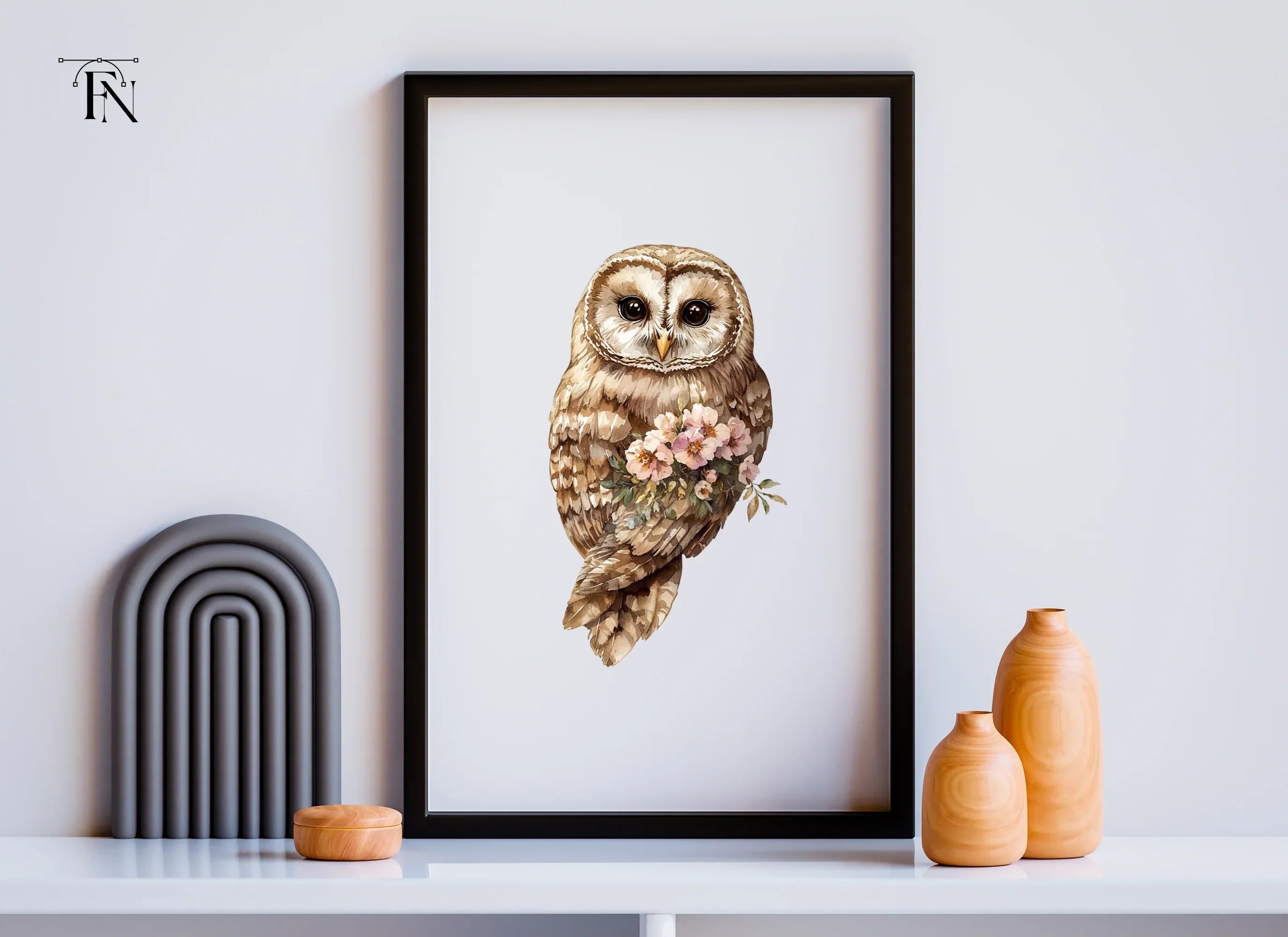 Elegant Barn Owl with Flowers Clipart Bundle - Image 2