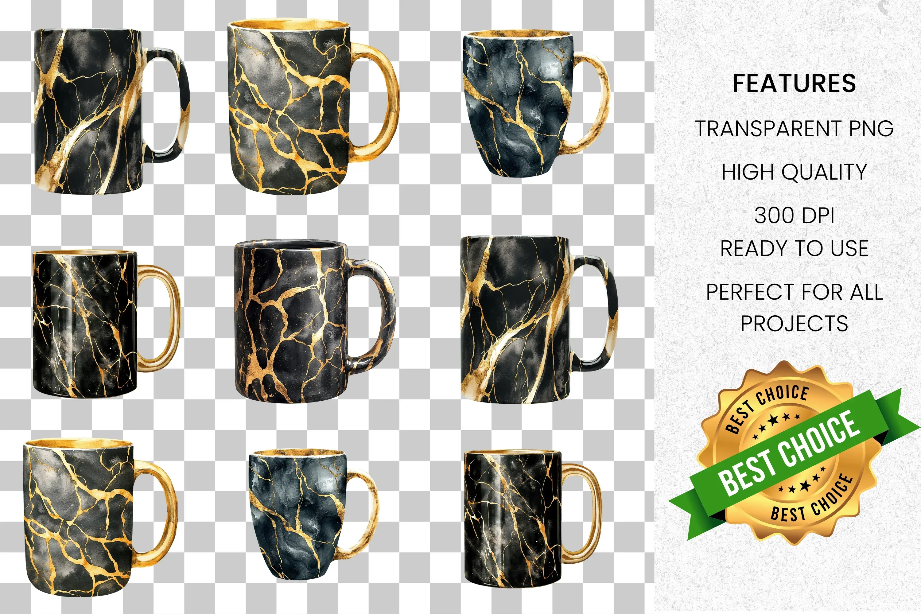 Elegant Black Gold Kintsugi Clipart Bundle - Image 2