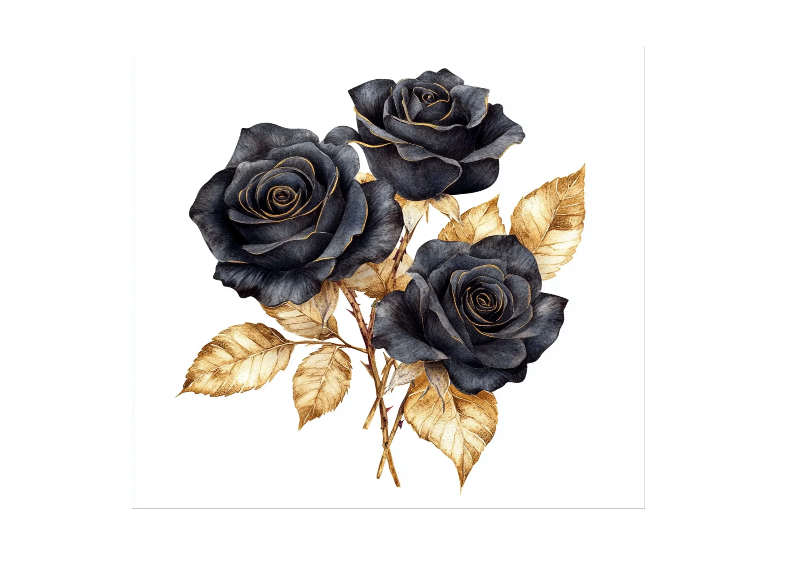 Elegant Black Roses with Gold Leaves Clipart Bundle - Image 3