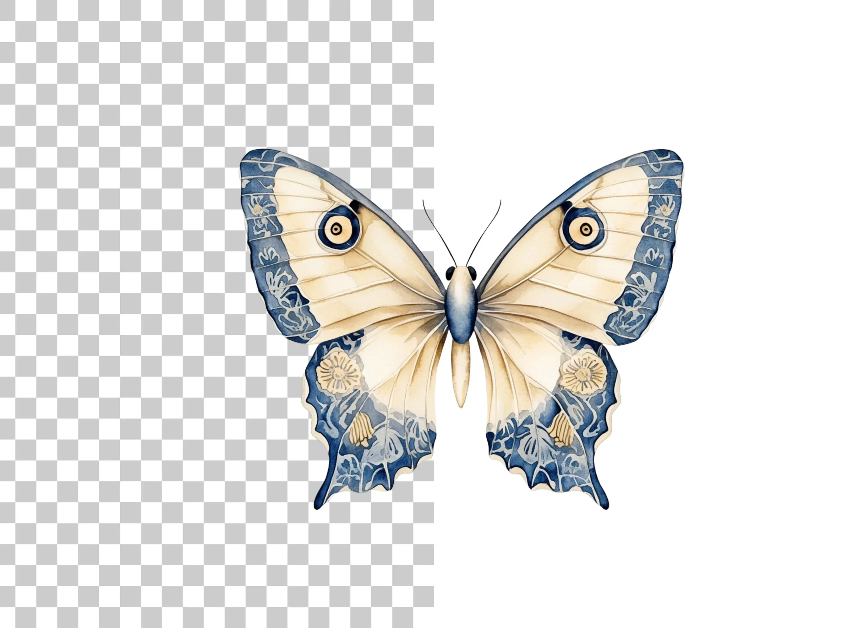 Elegant Blue and Cream Butterfly Clipart Bundle - Image 2