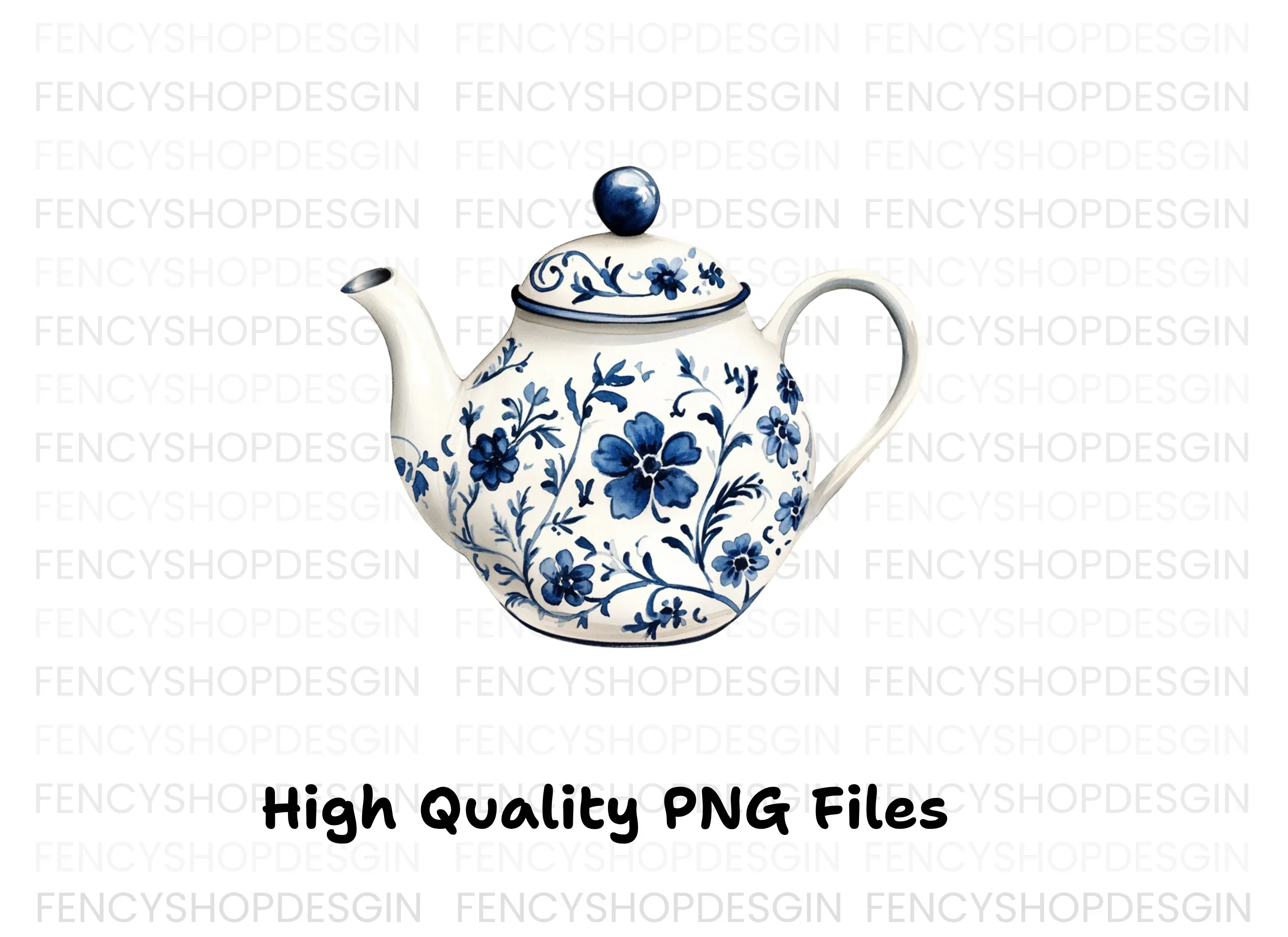 Elegant Blue and White Teapot Clipart Bundle - Image 3