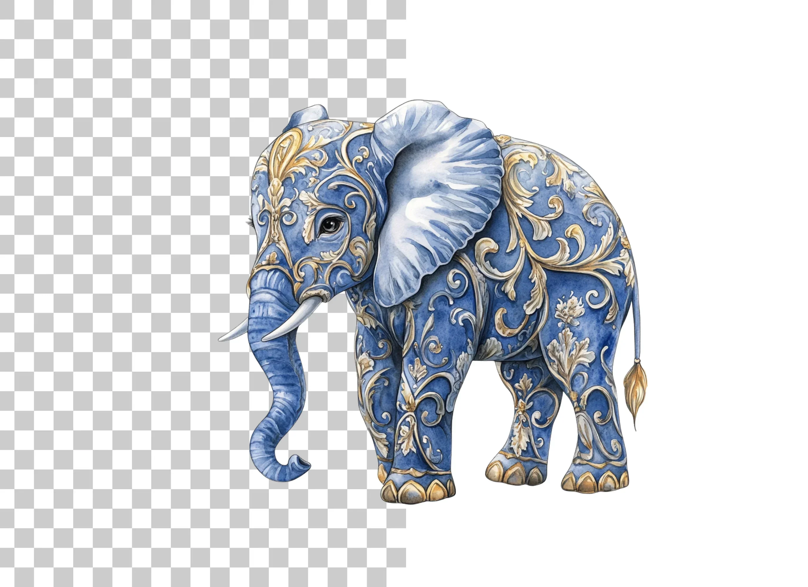 Elegant Blue Elephant with Gold Filigree Clipart Bundle - Image 2