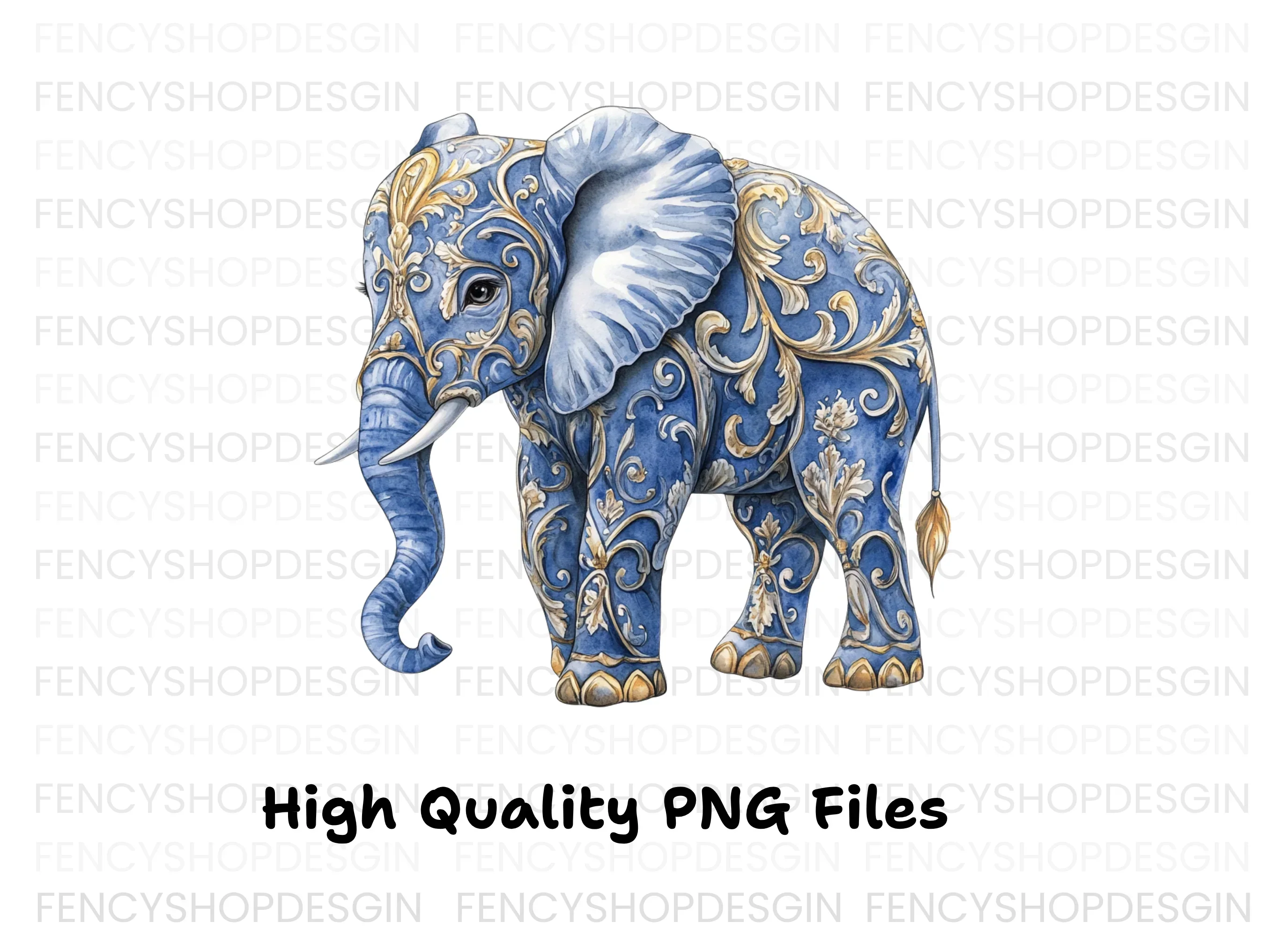 Elegant Blue Elephant with Gold Filigree Clipart Bundle - Image 3