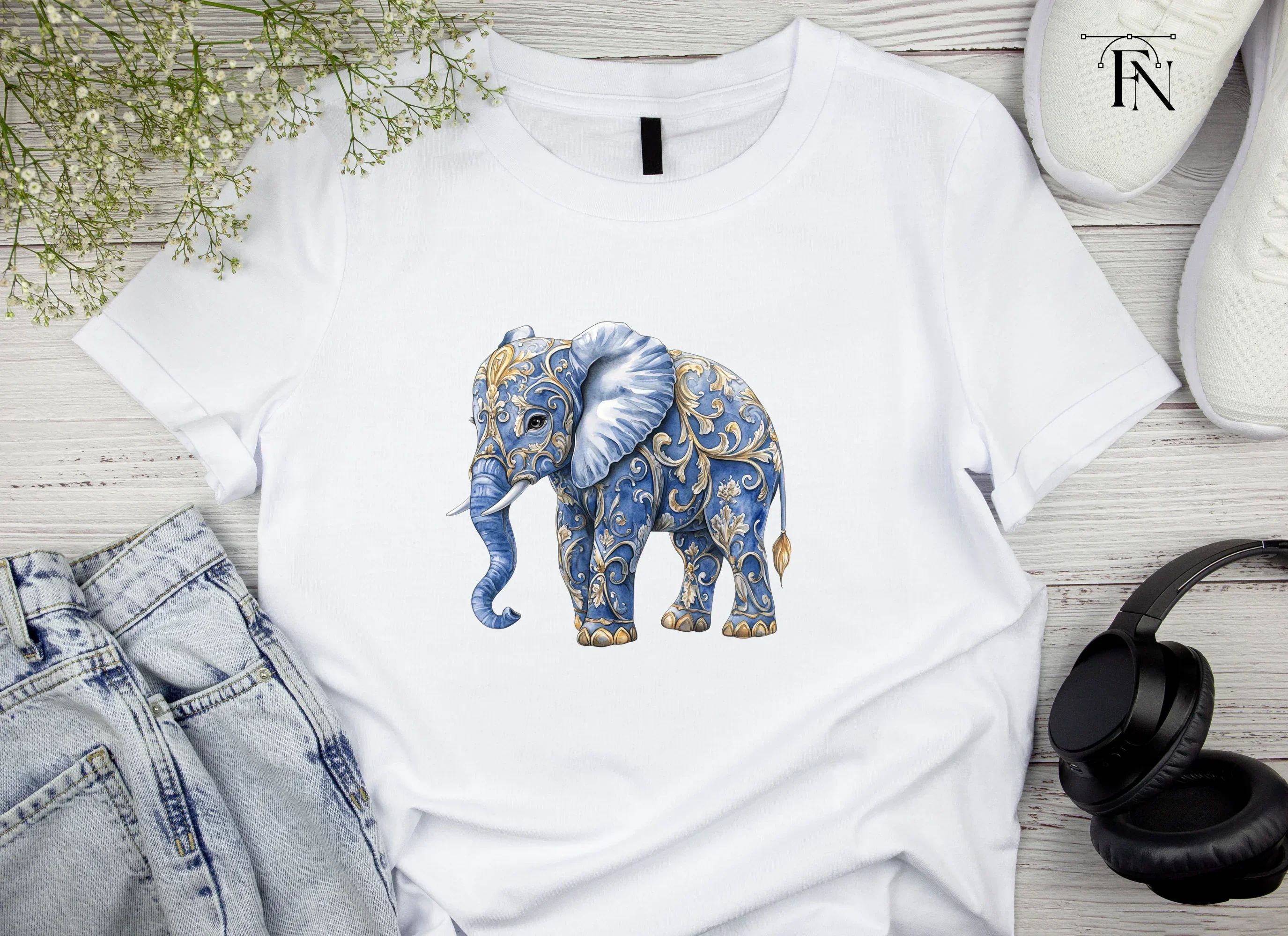 Elegant Blue Elephant with Gold Filigree Clipart Bundle - Image 4