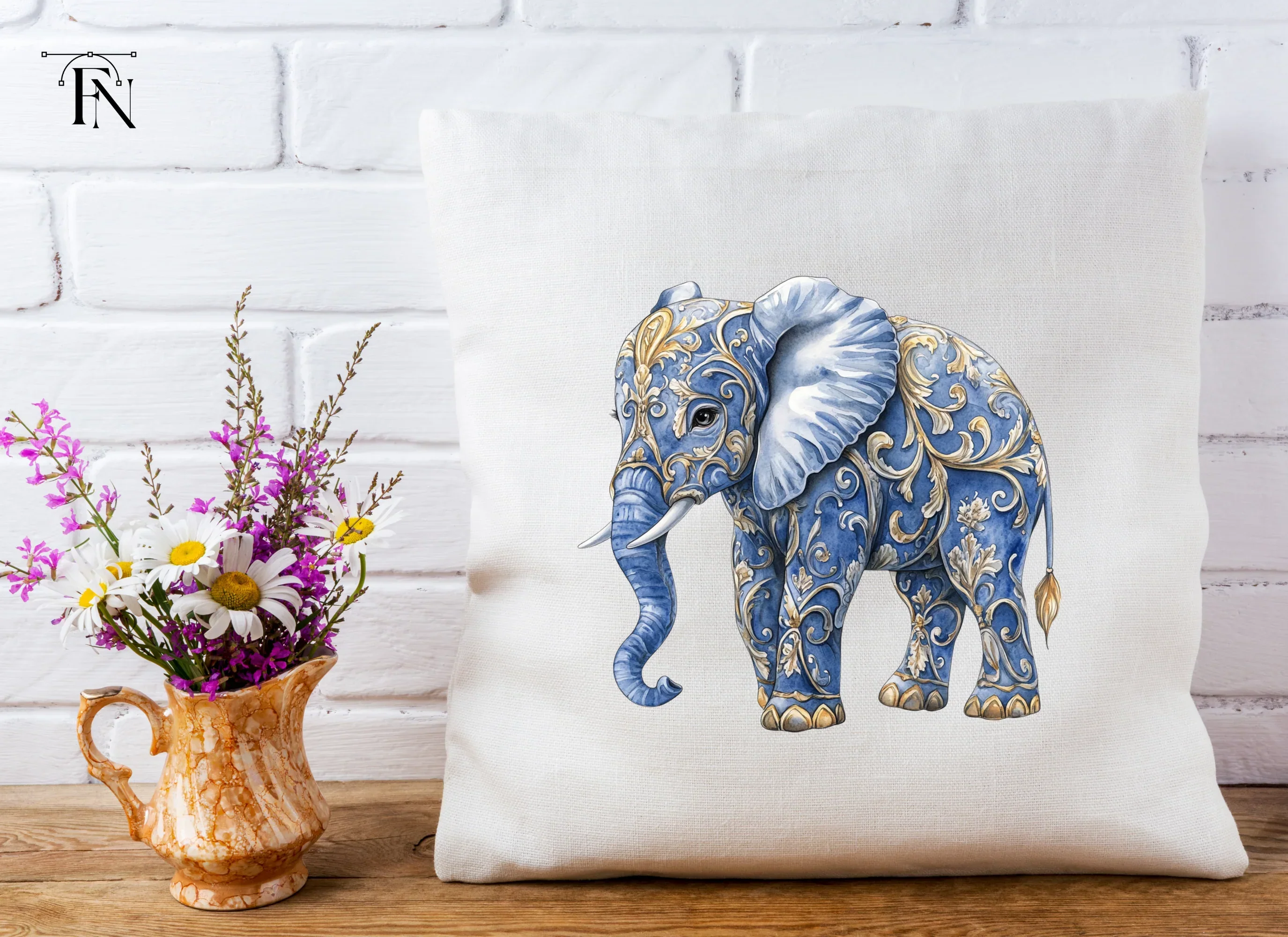 Elegant Blue Elephant with Gold Filigree Clipart Bundle - Image 5