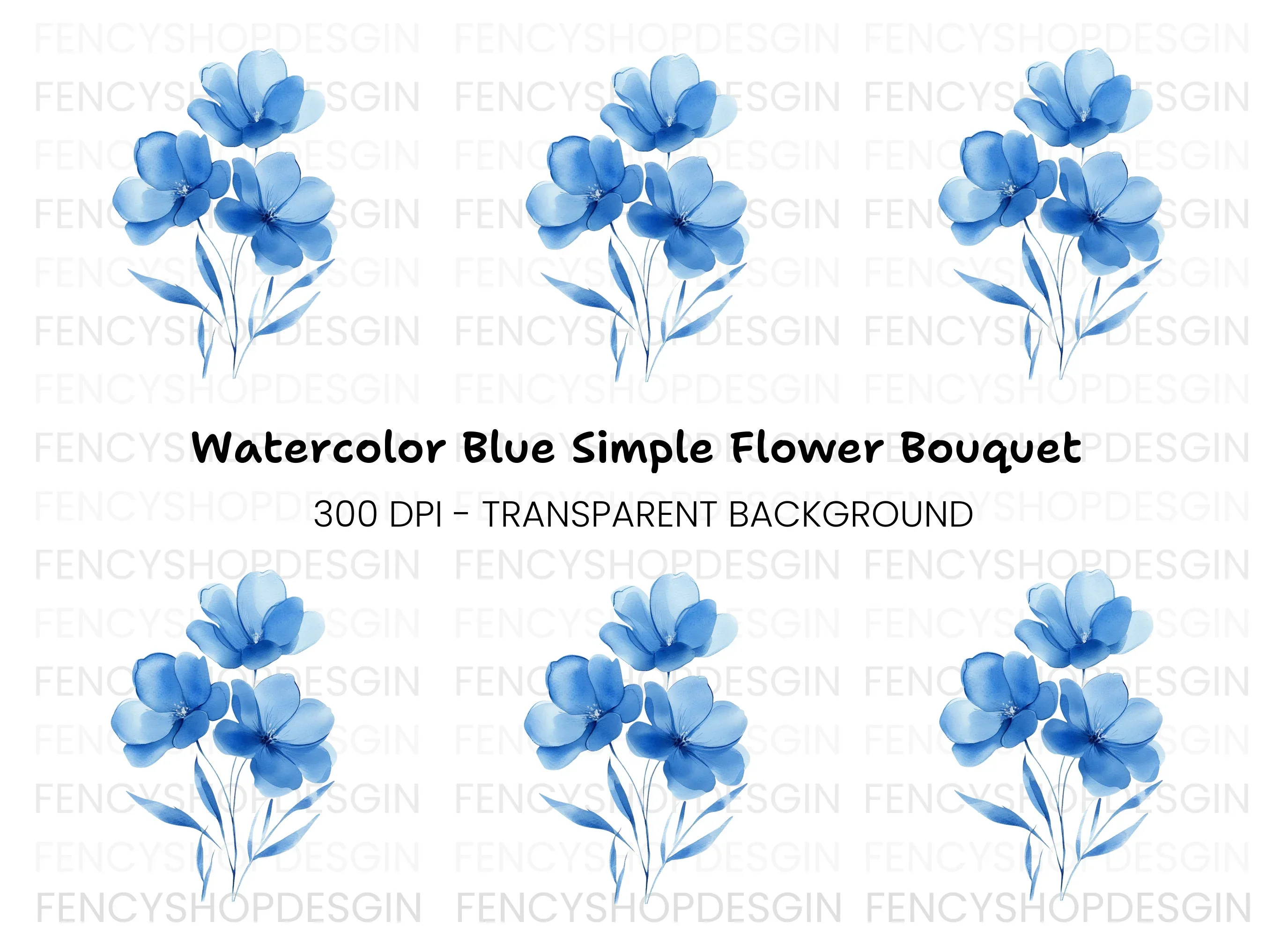 Elegant Blue Floral Clipart Bundle
