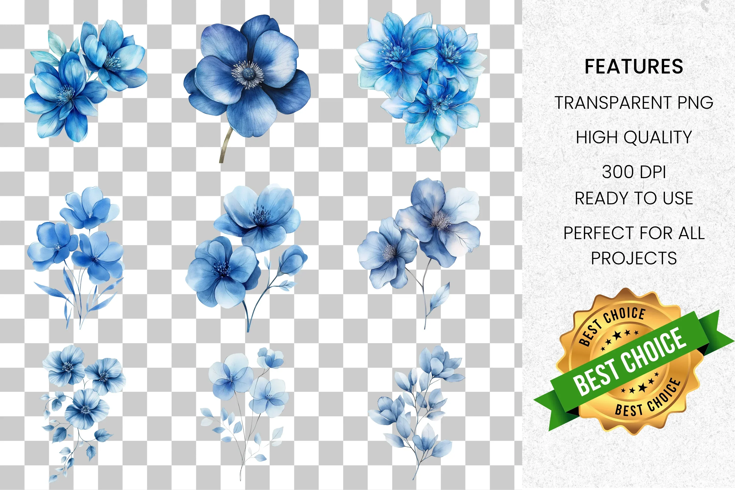 Elegant Blue Floral Clipart Bundle - Image 2