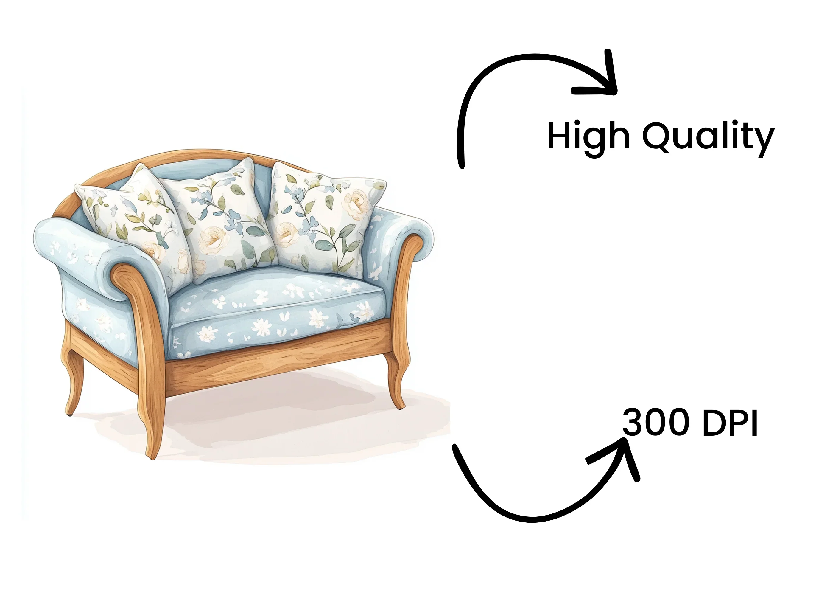 Elegant Blue Floral Sofa Clipart Bundle - Image 4