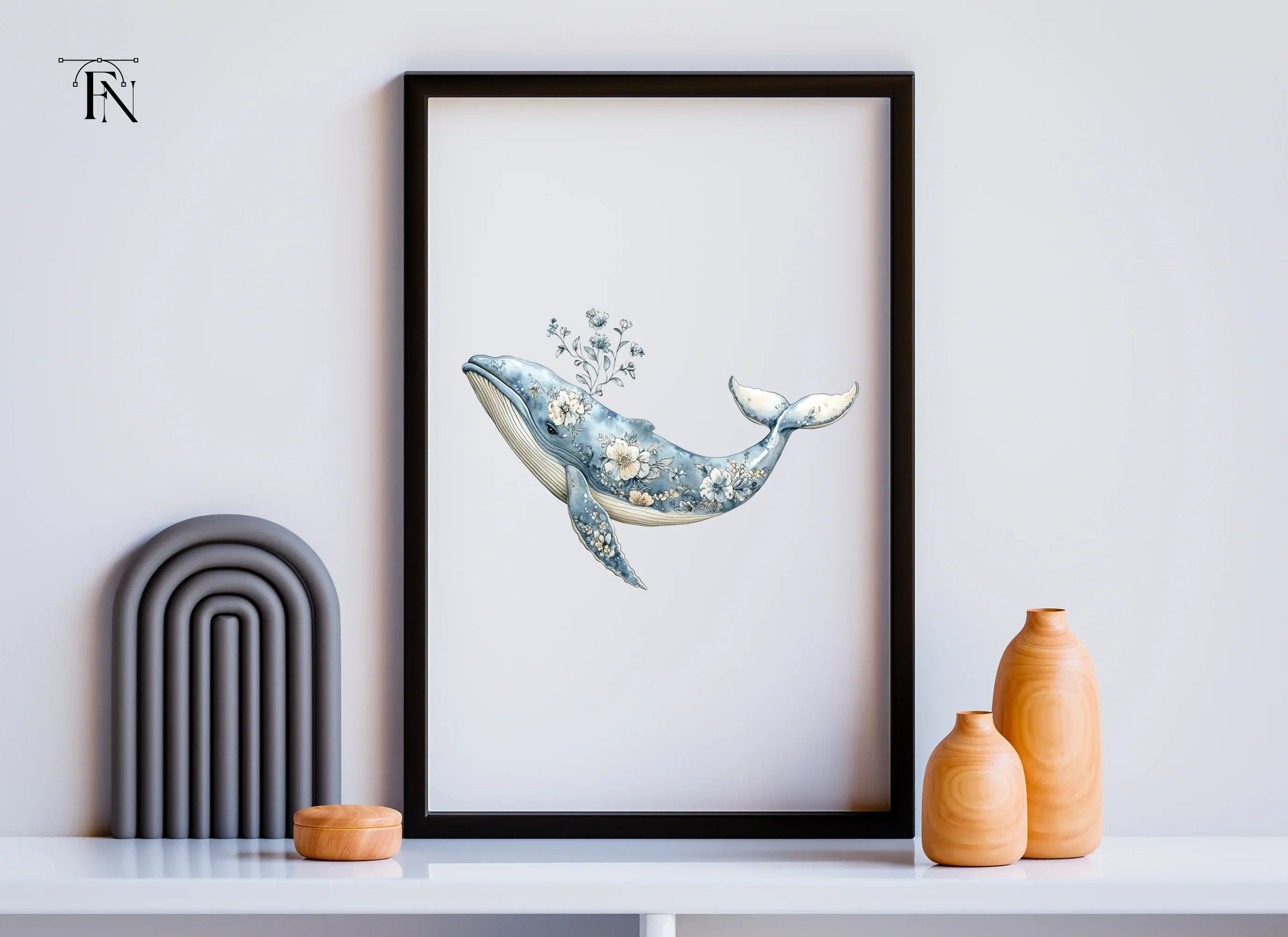 Elegant Blue Floral Whale Clipart Bundle - Image 5
