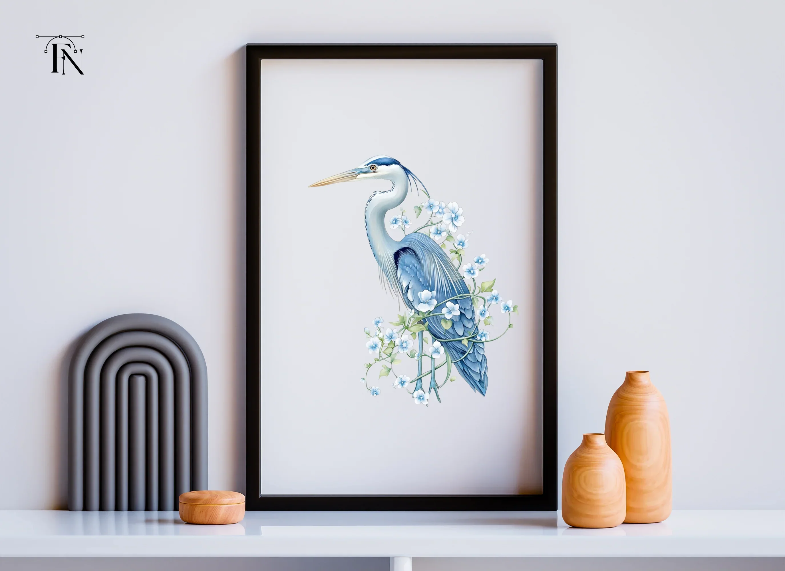 Elegant Blue Heron with White Flowers Clipart Bundle - Image 3