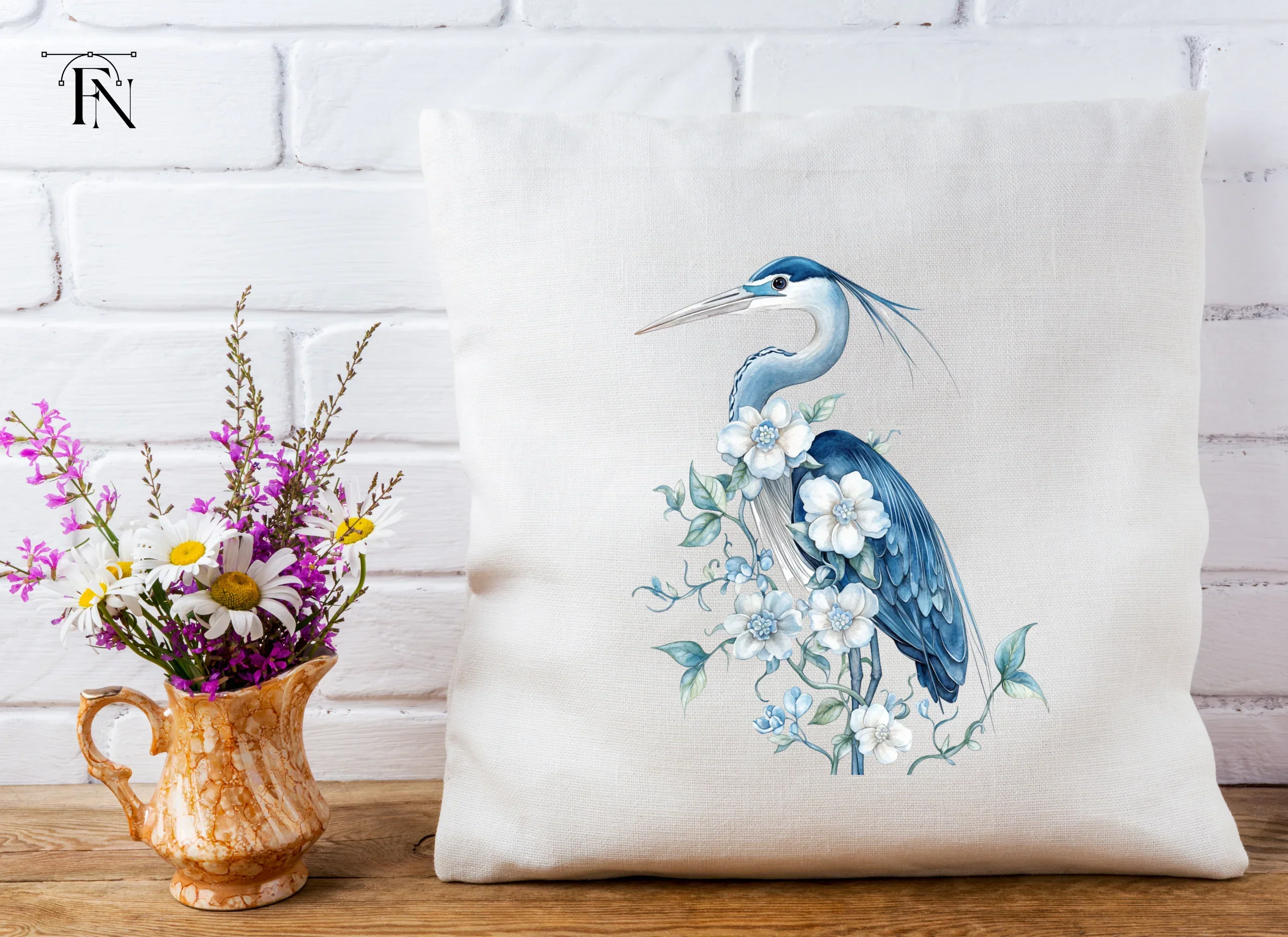 Elegant Blue Heron with White Flowers Clipart Bundle - Image 4