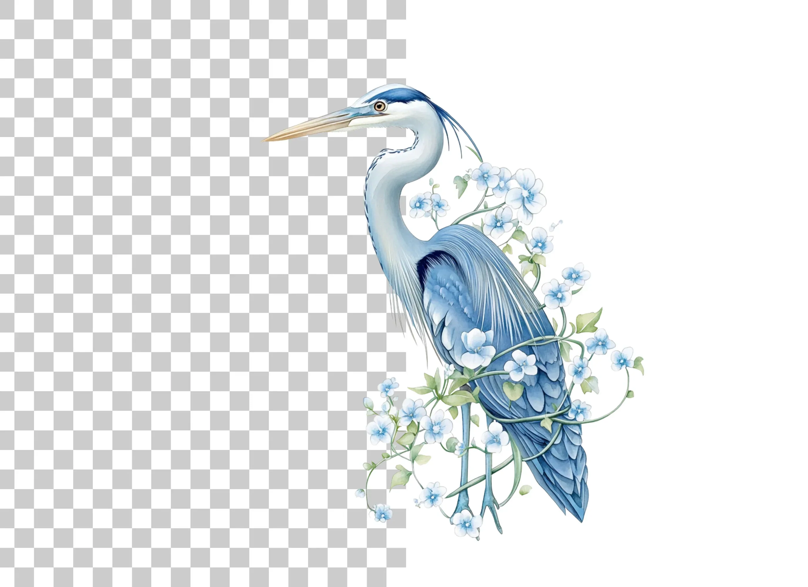 Elegant Blue Heron with White Flowers Clipart Bundle - Image 6