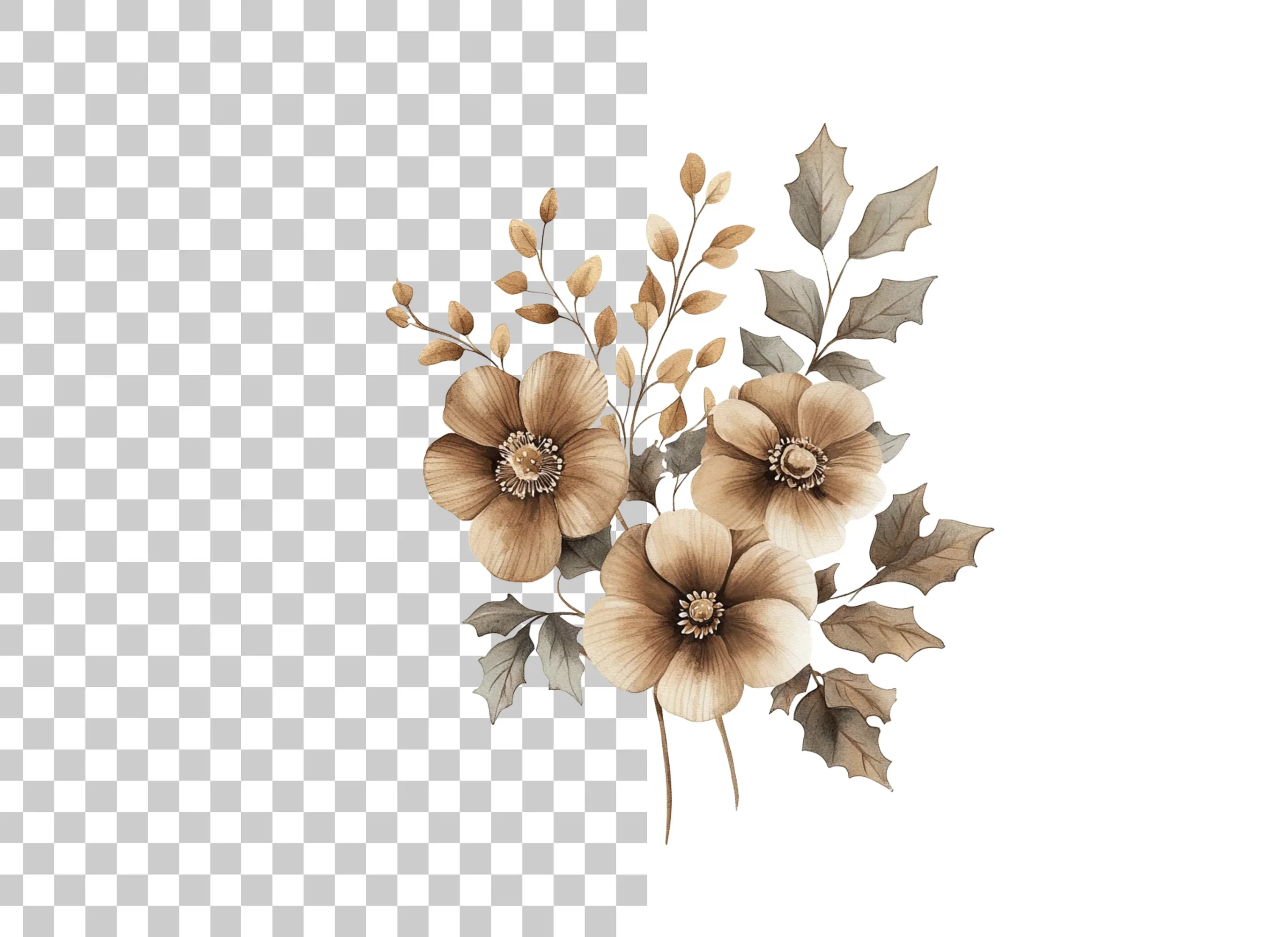 Elegant Brown Floral Arrangement Clipart Bundle - Image 6