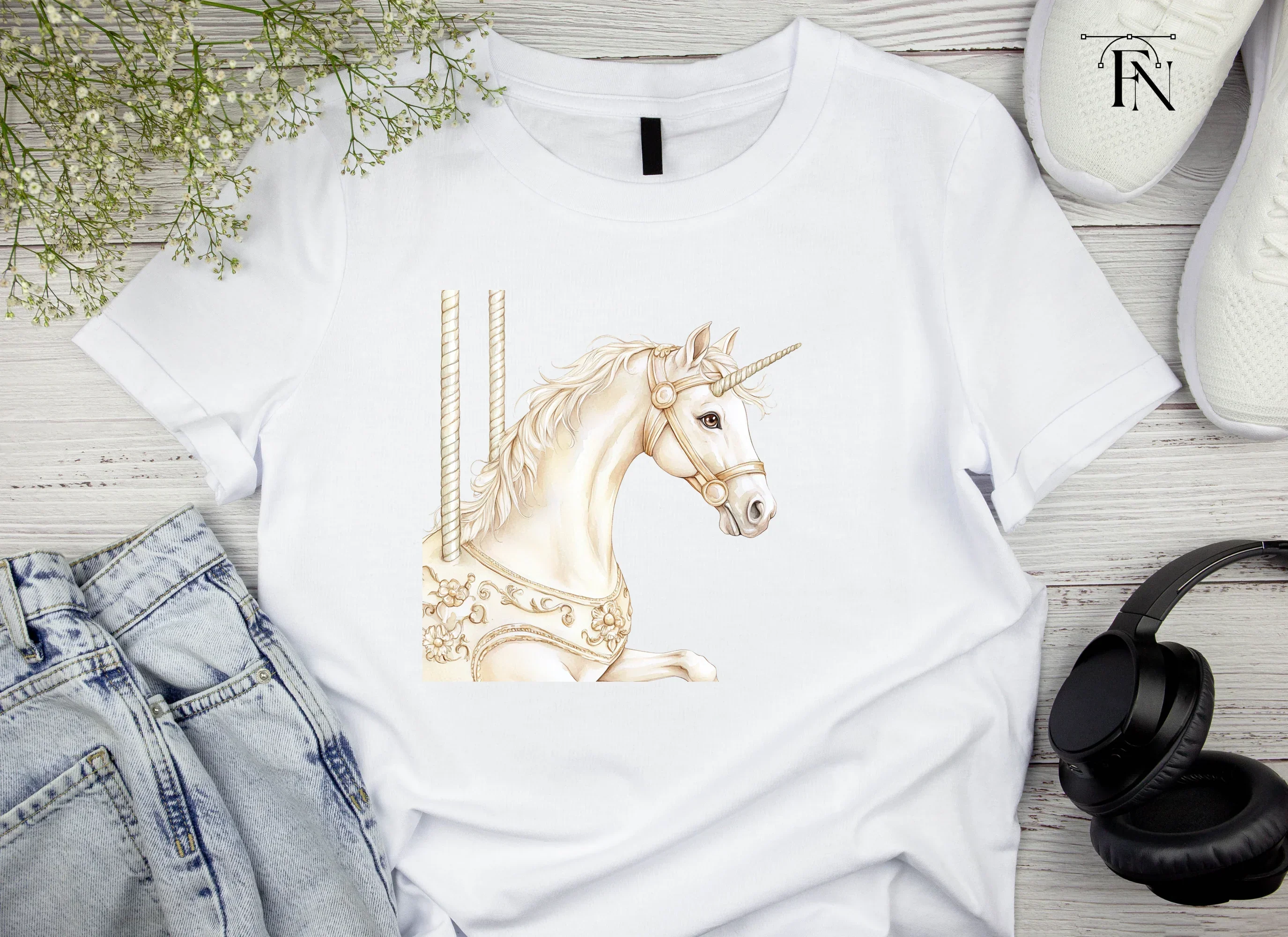 Elegant Carousel Unicorn Clipart Bundle - Image 4