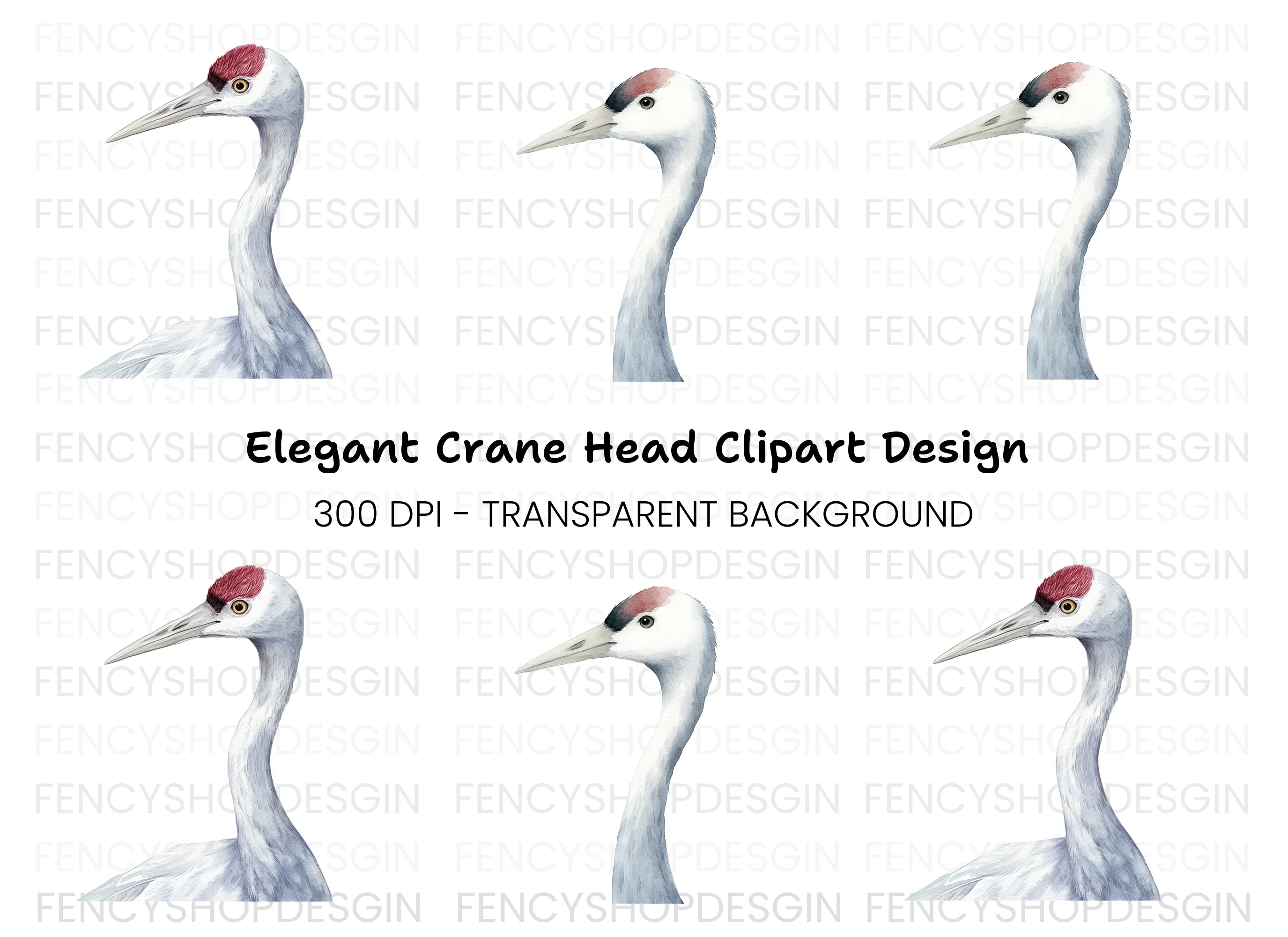 Elegant Crane Bird Head Clipart Bundle