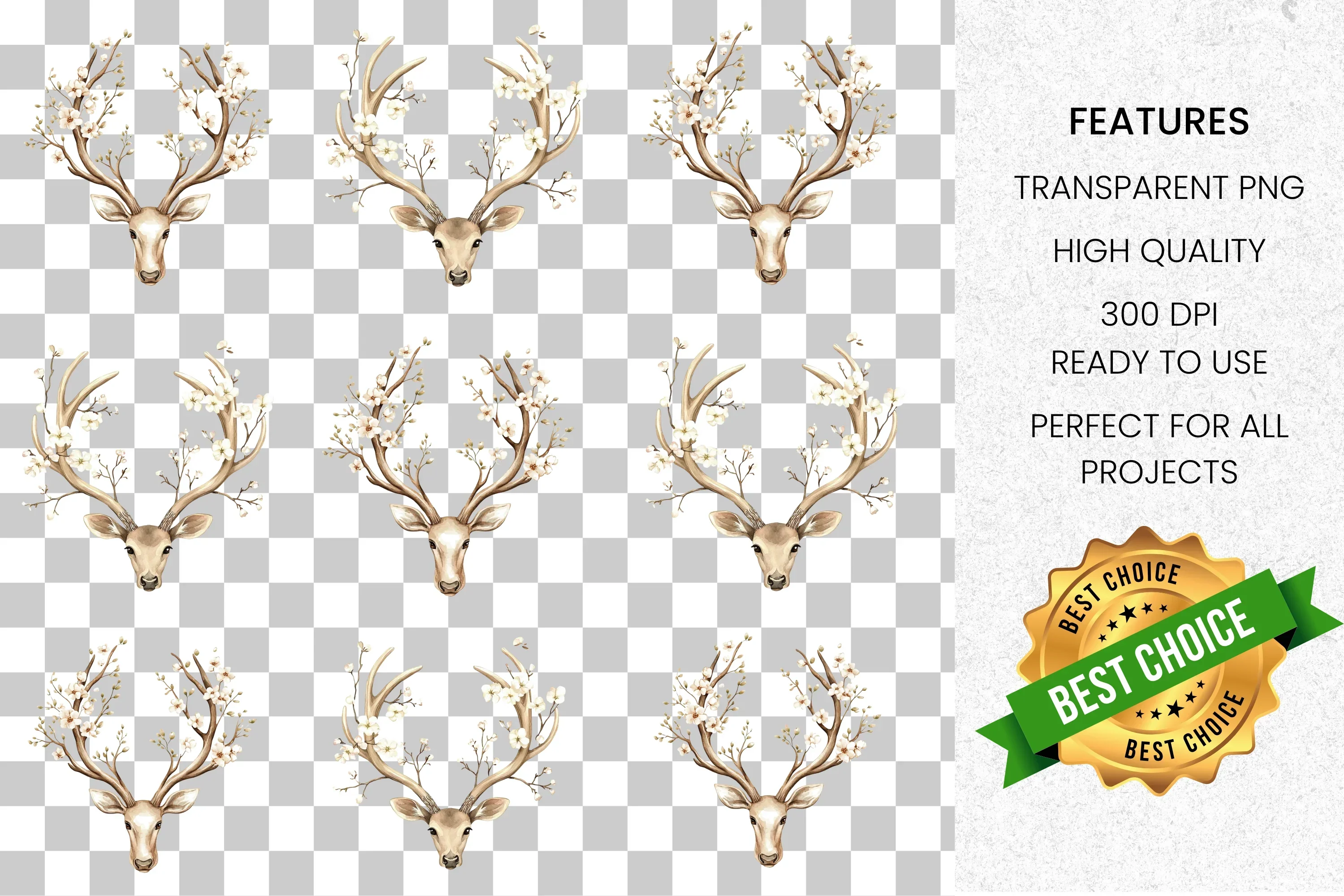 Elegant Deer Head Antlers Clipart Bundle - Image 2