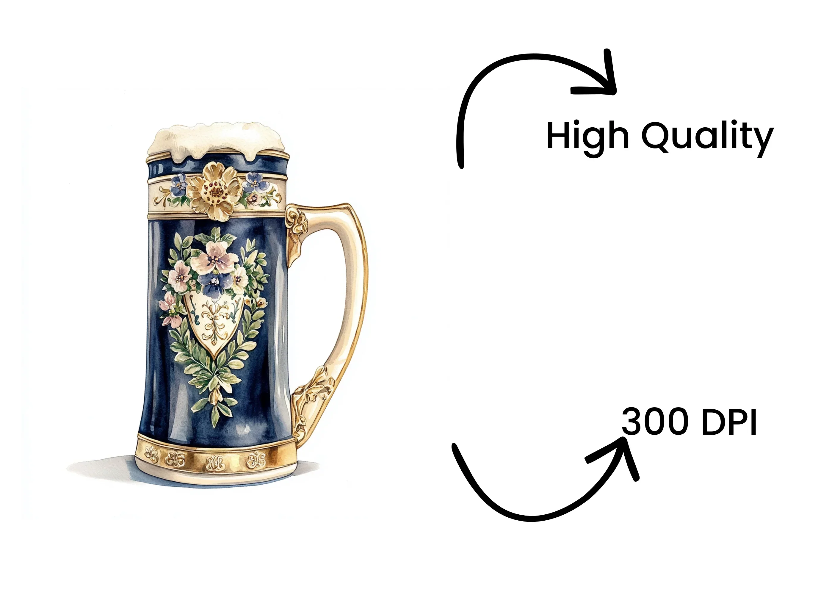 Elegant Floral Beer Steins Clipart Bundle - Image 4