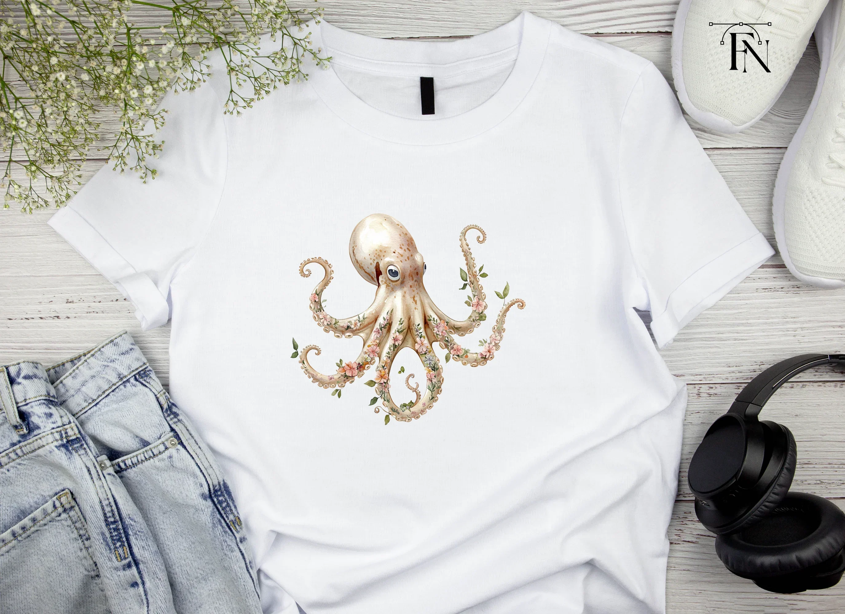 Elegant Floral Octopus Clipart Bundle - Image 4