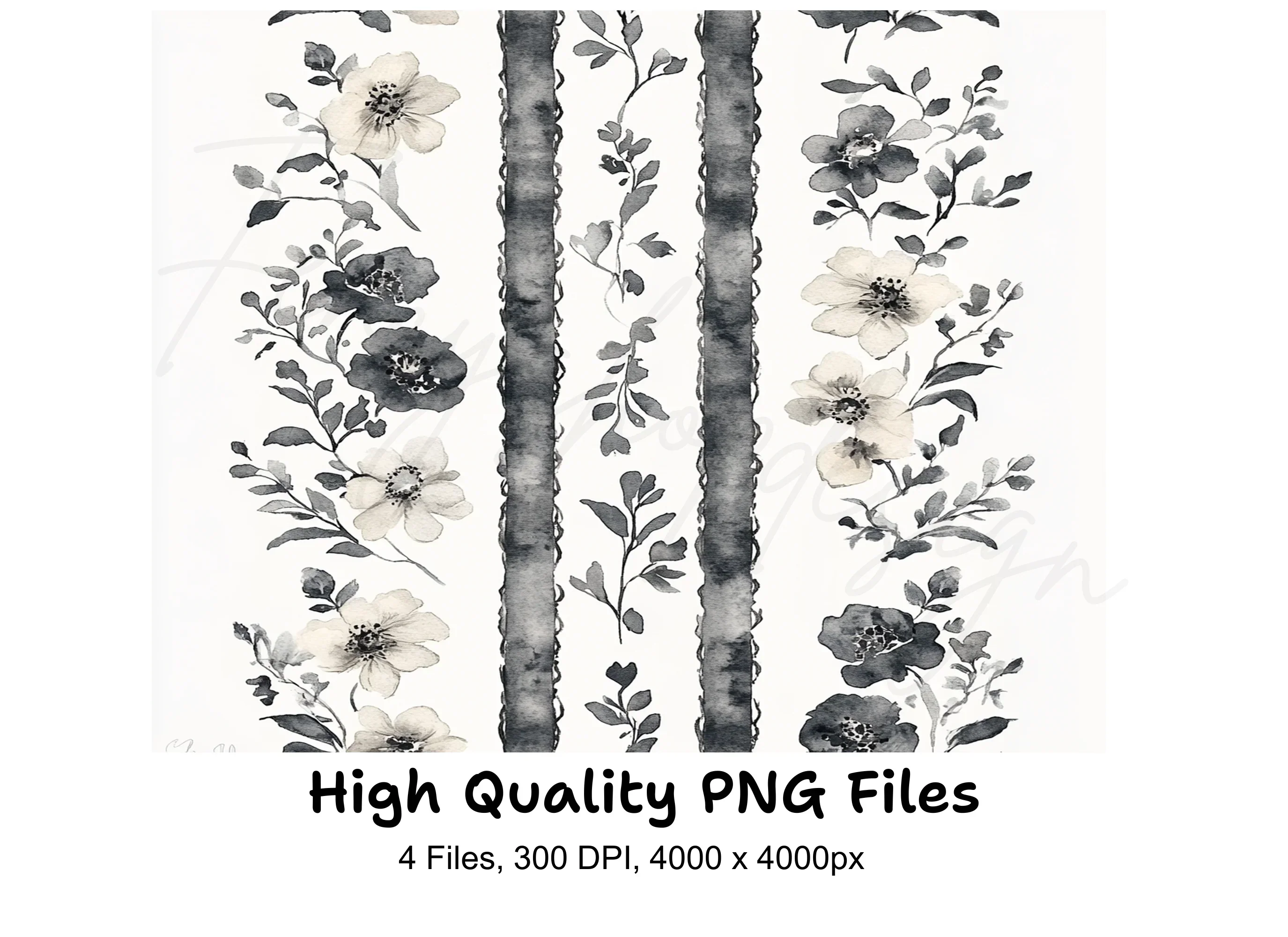 Elegant Floral Striped Seamless Pattern Clipart Bundle