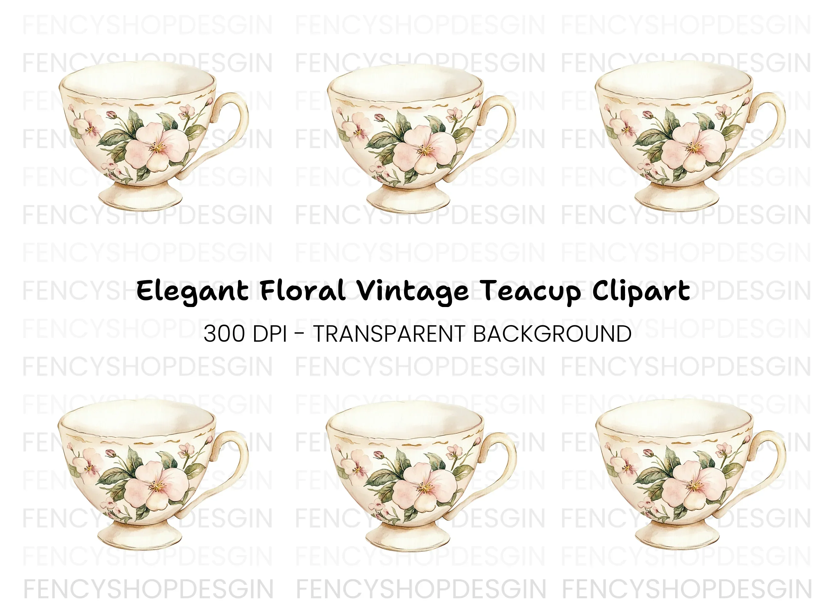 Elegant Floral Teacup Clipart Bundle