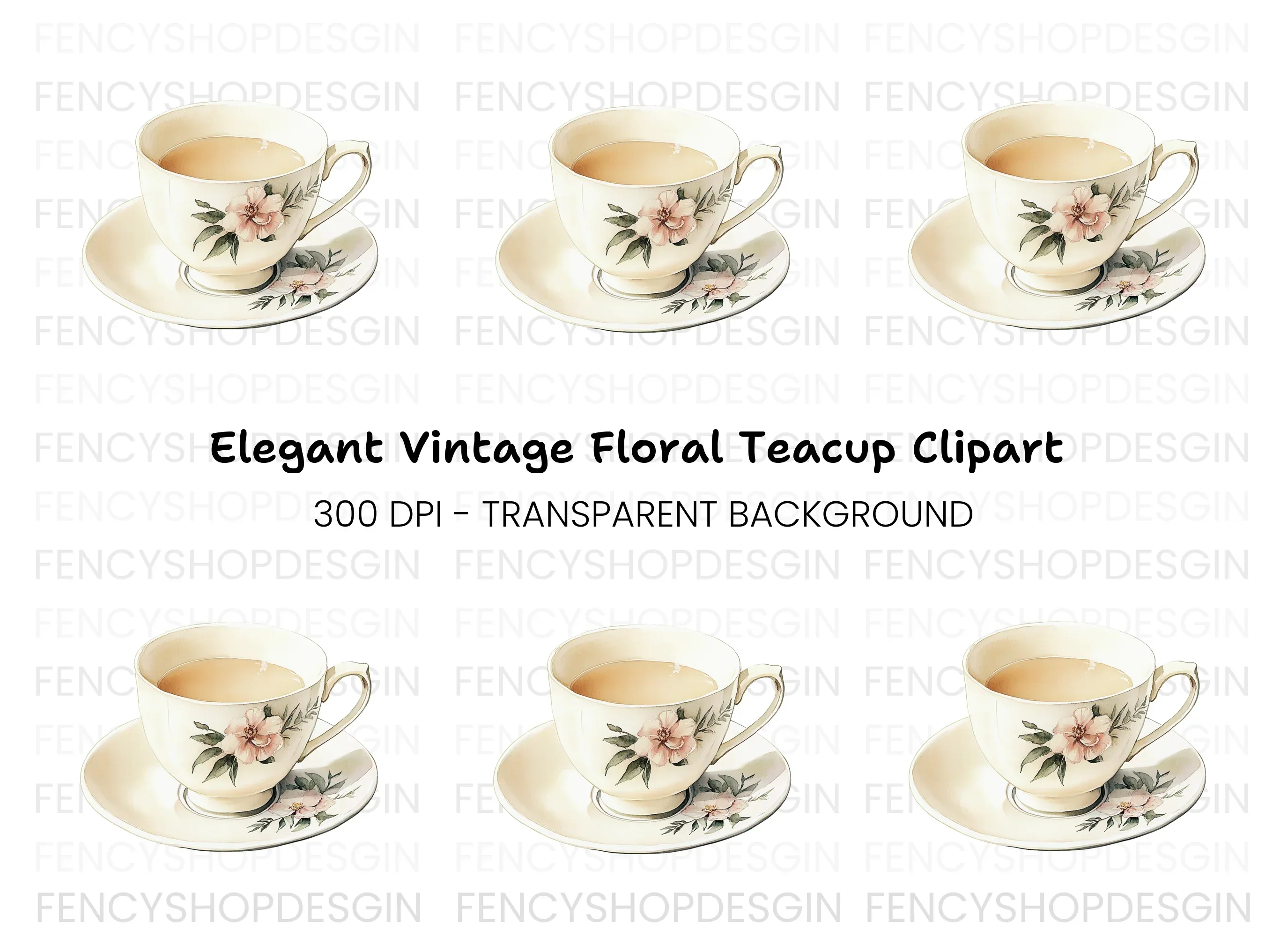 Elegant Floral Teacup Clipart Bundle