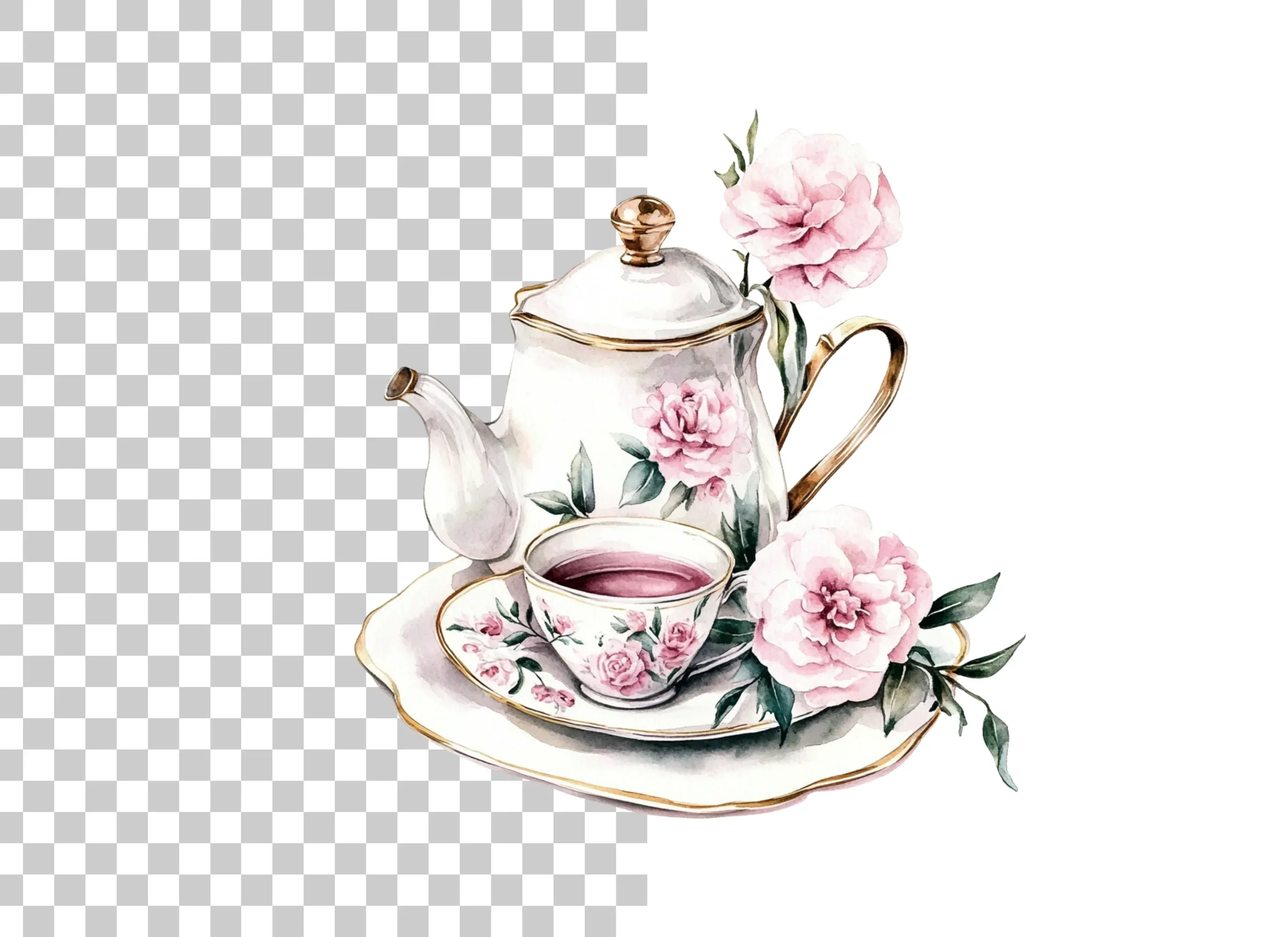 Elegant Floral Teapot and Teacup Clipart Bundle - Image 2