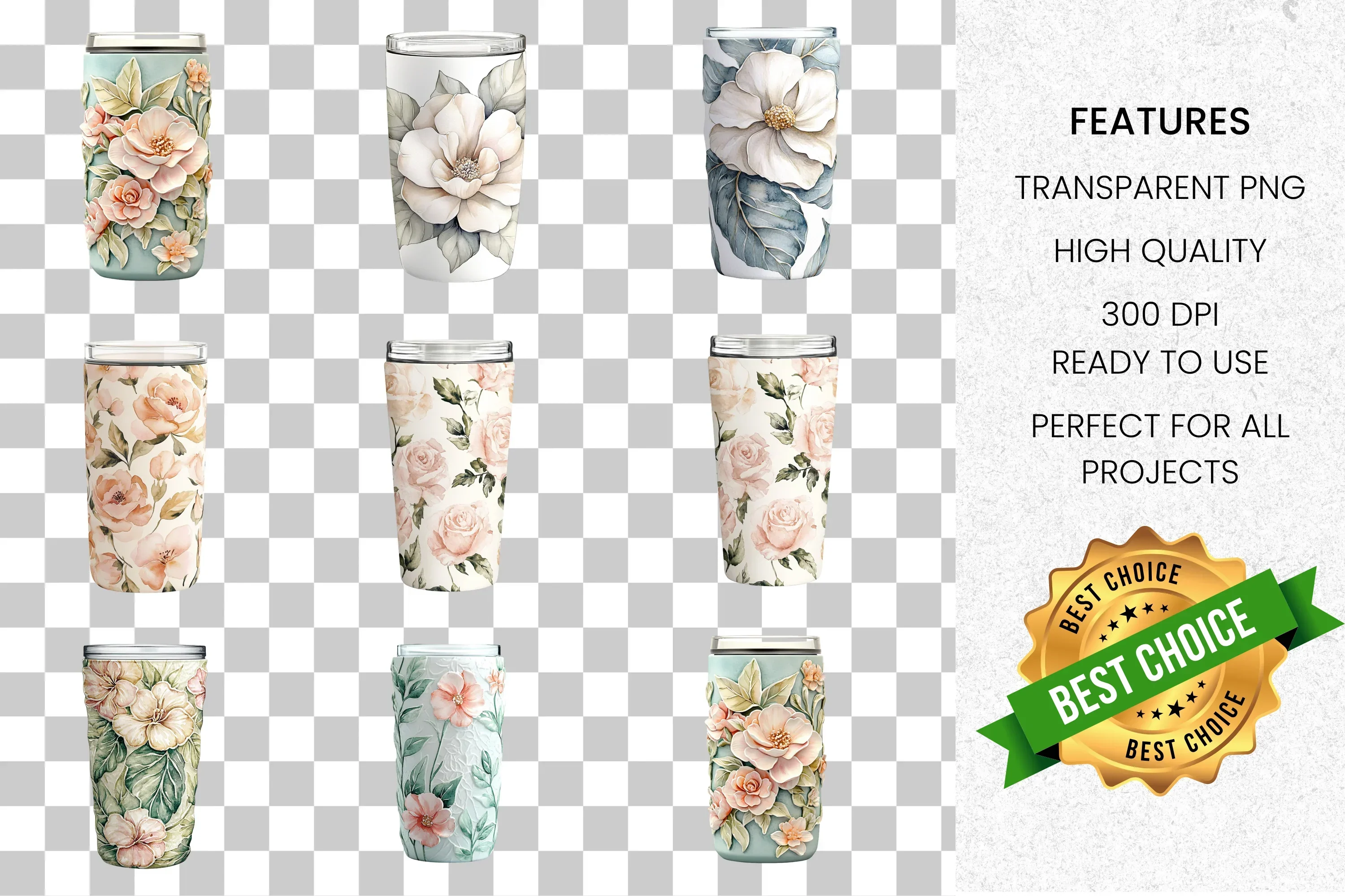 Elegant Floral Tumbler Clipart Bundle - Image 2