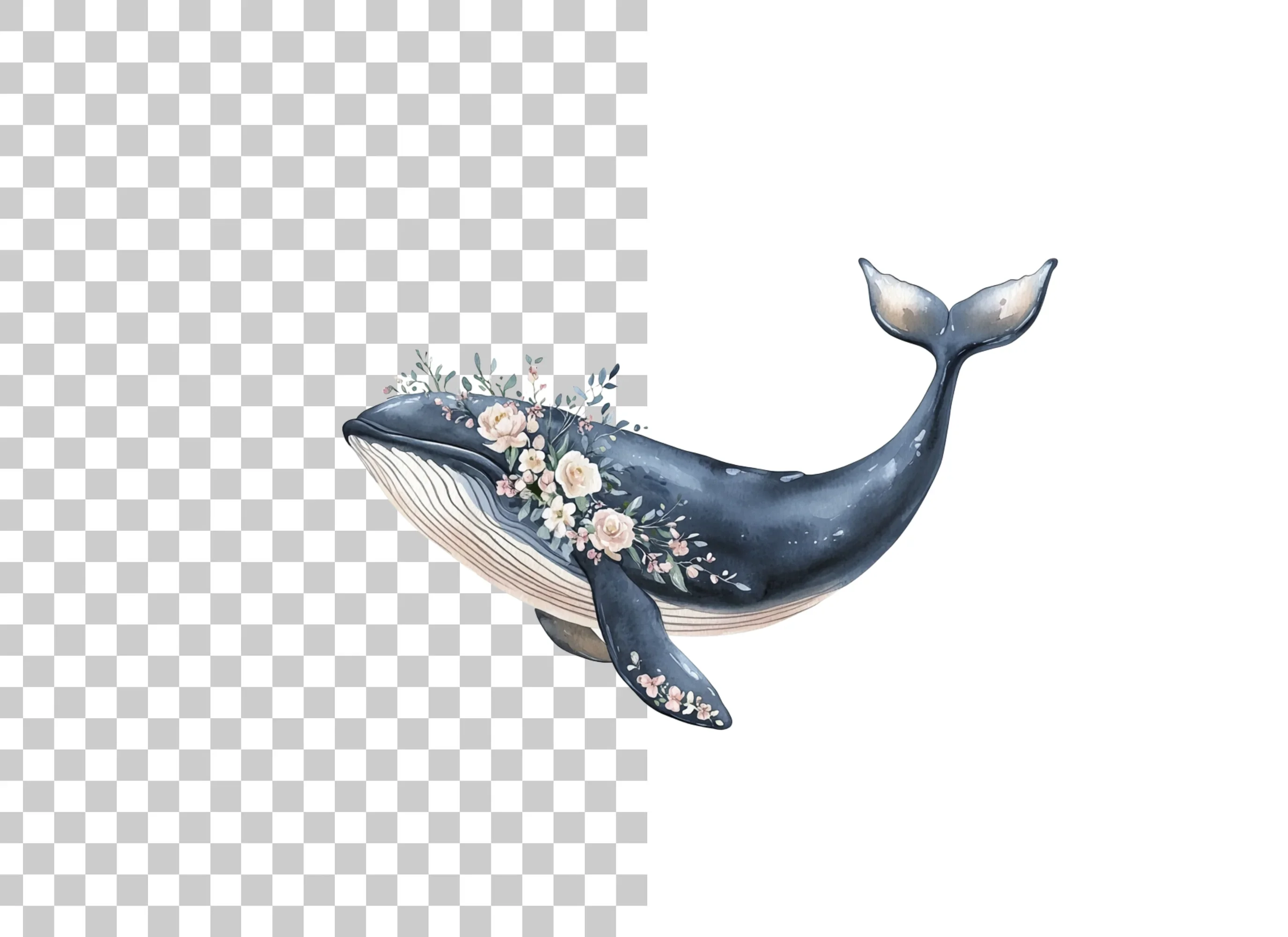 Elegant Floral Whale Clipart Bundle - Image 6