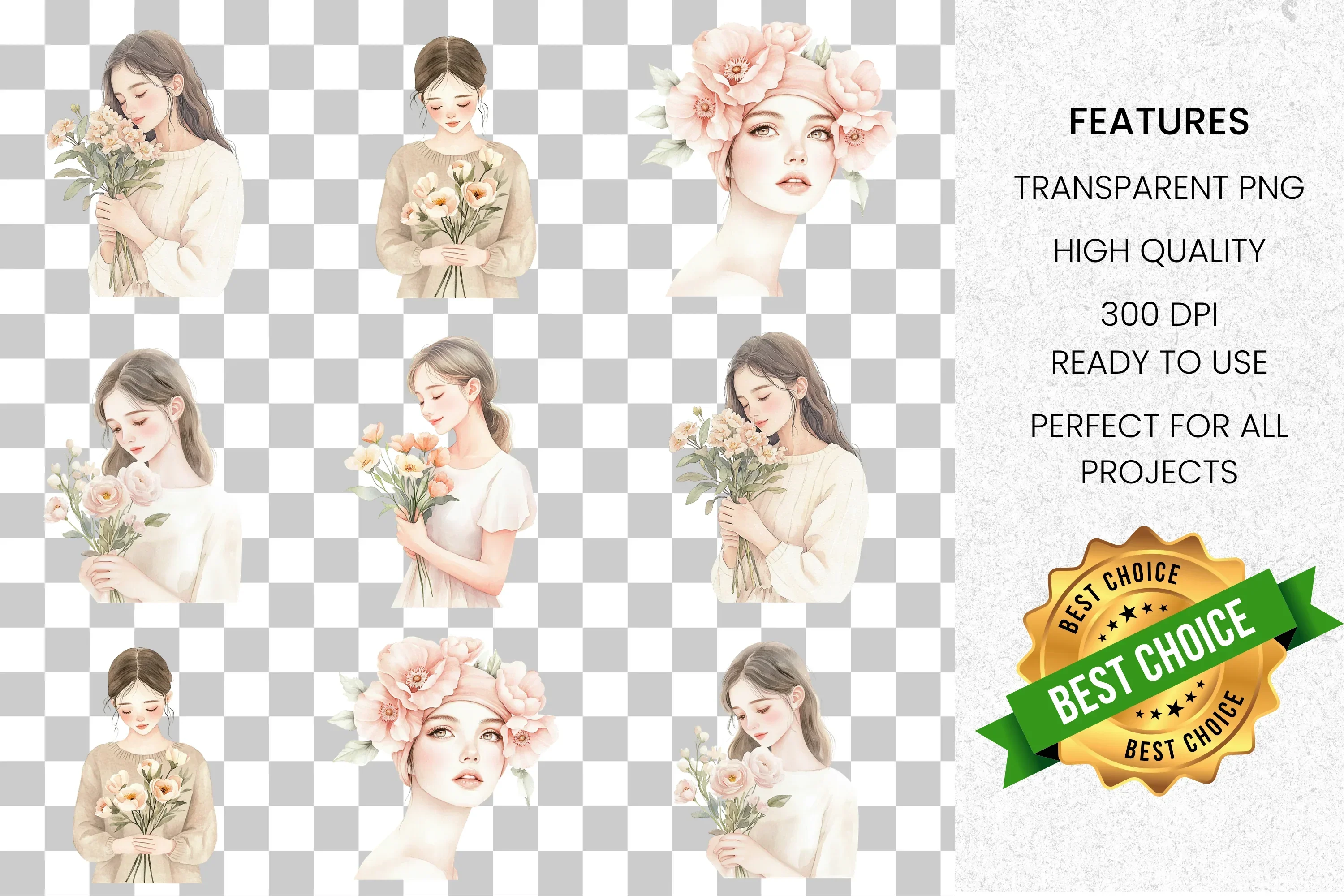 Elegant Girls with Flowers Clipart Bundle - Image 2