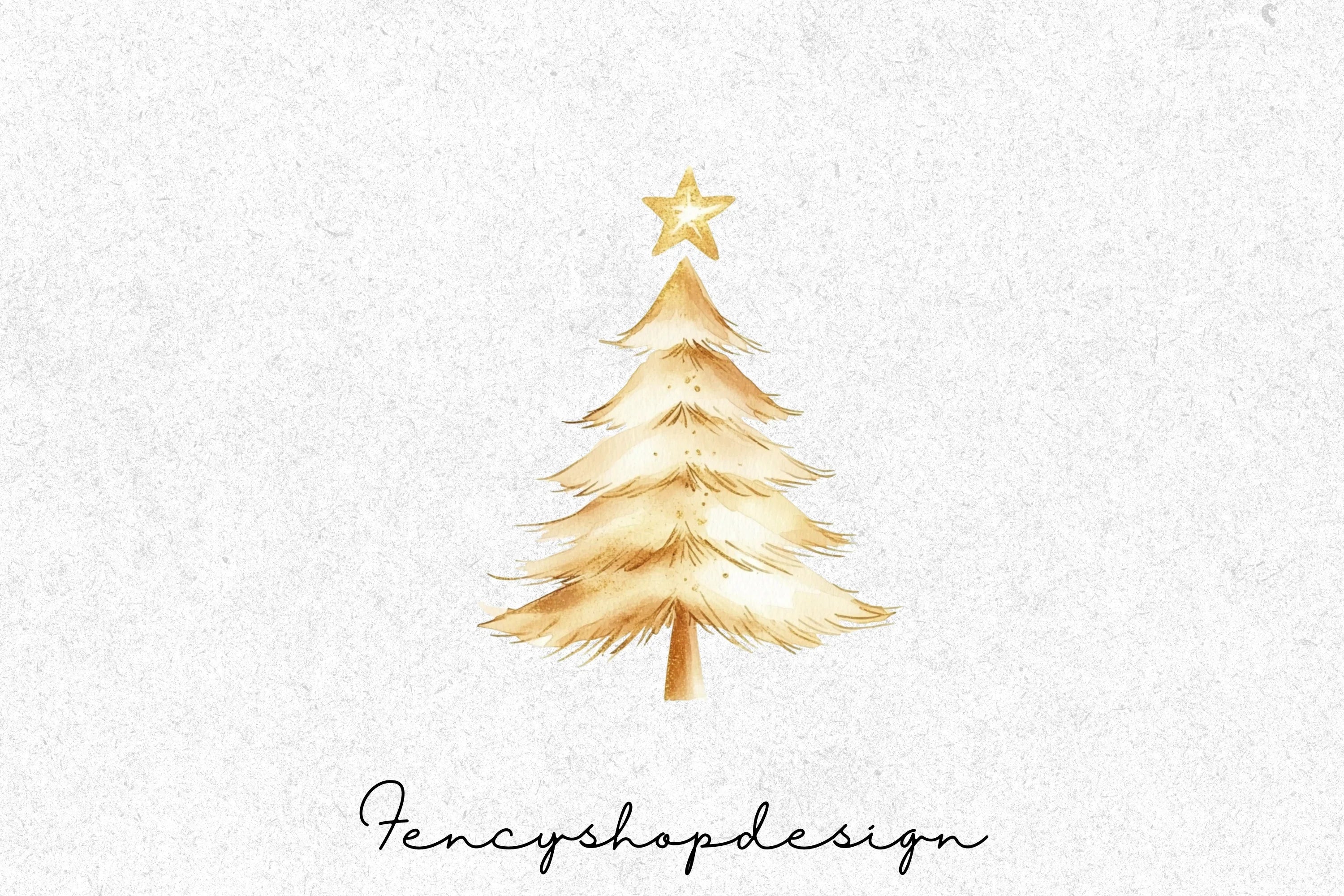 Elegant Gold and White Christmas Trees Clipart Bundle - Image 3