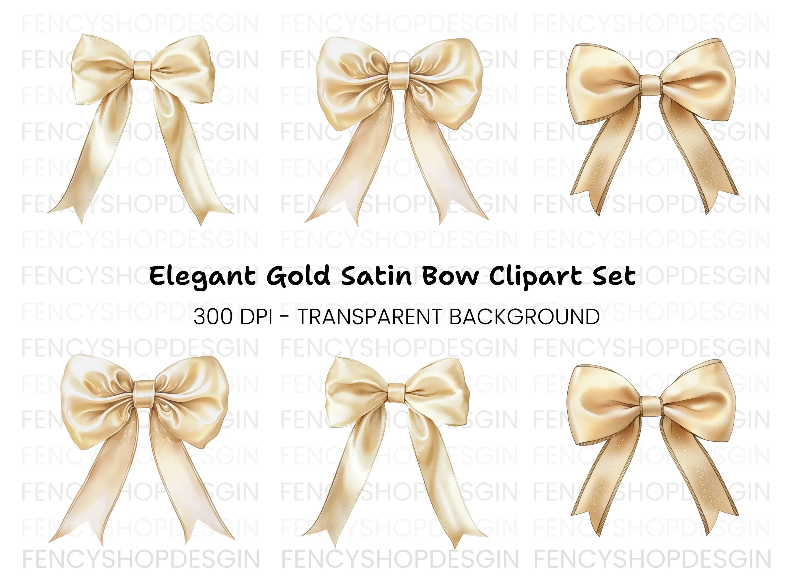 Elegant Gold Bows Clipart Bundle