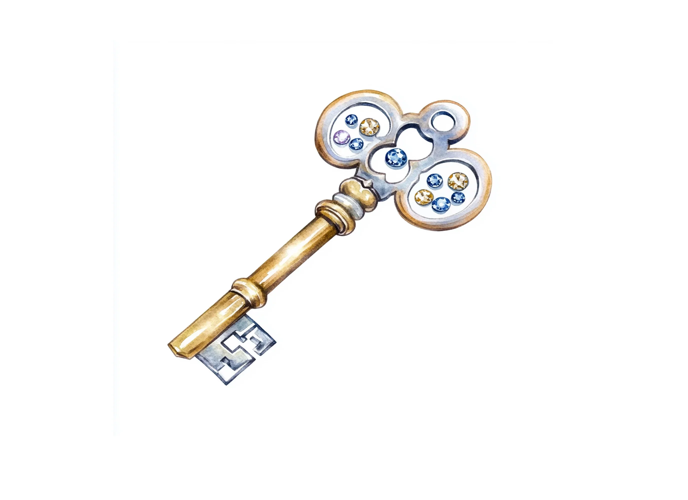 Elegant Gold Keys with Gemstone Clipart Bundle - Image 2