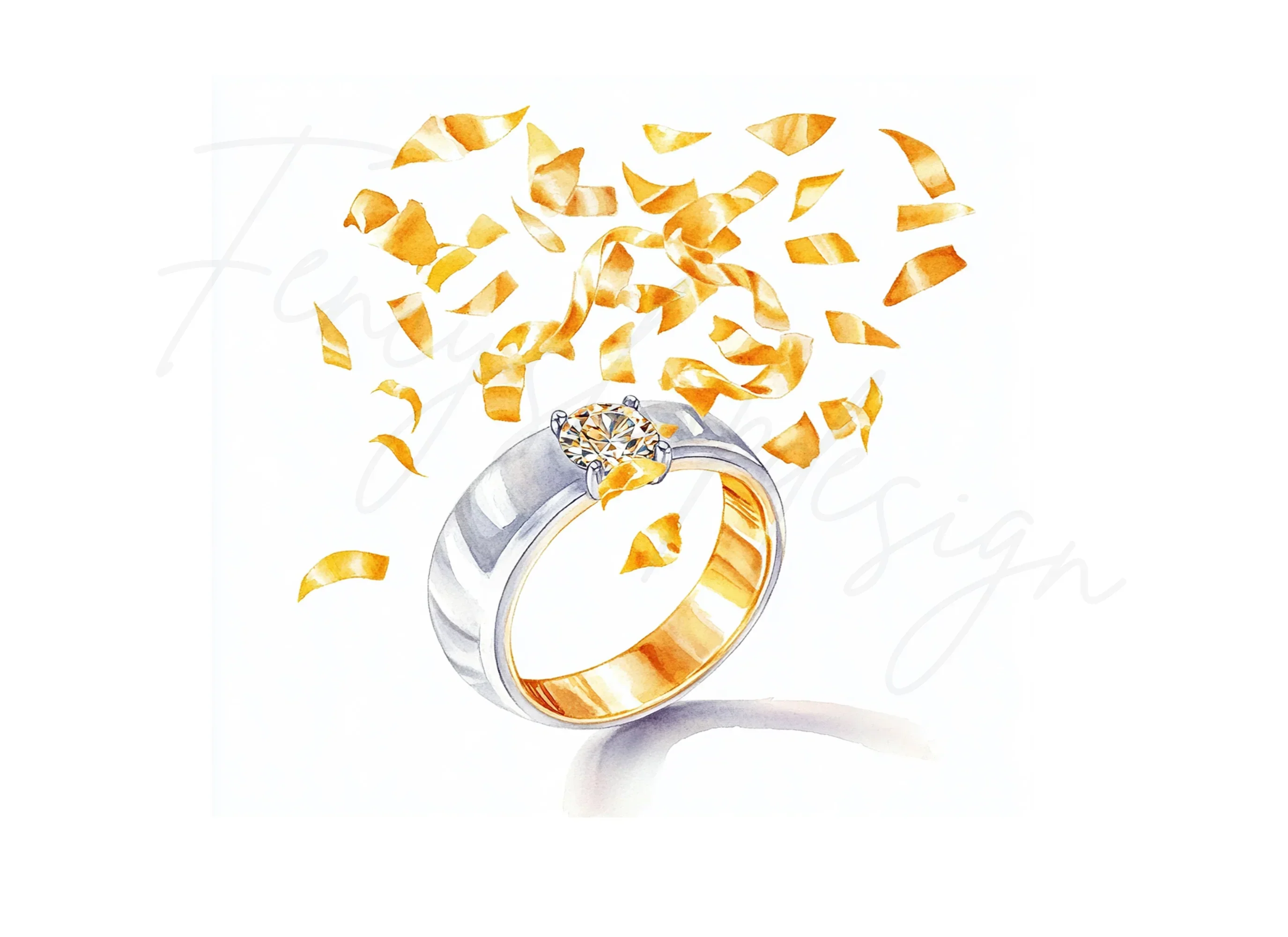 Elegant Gold Petal Wedding Rings Clipart Bundle - Image 3