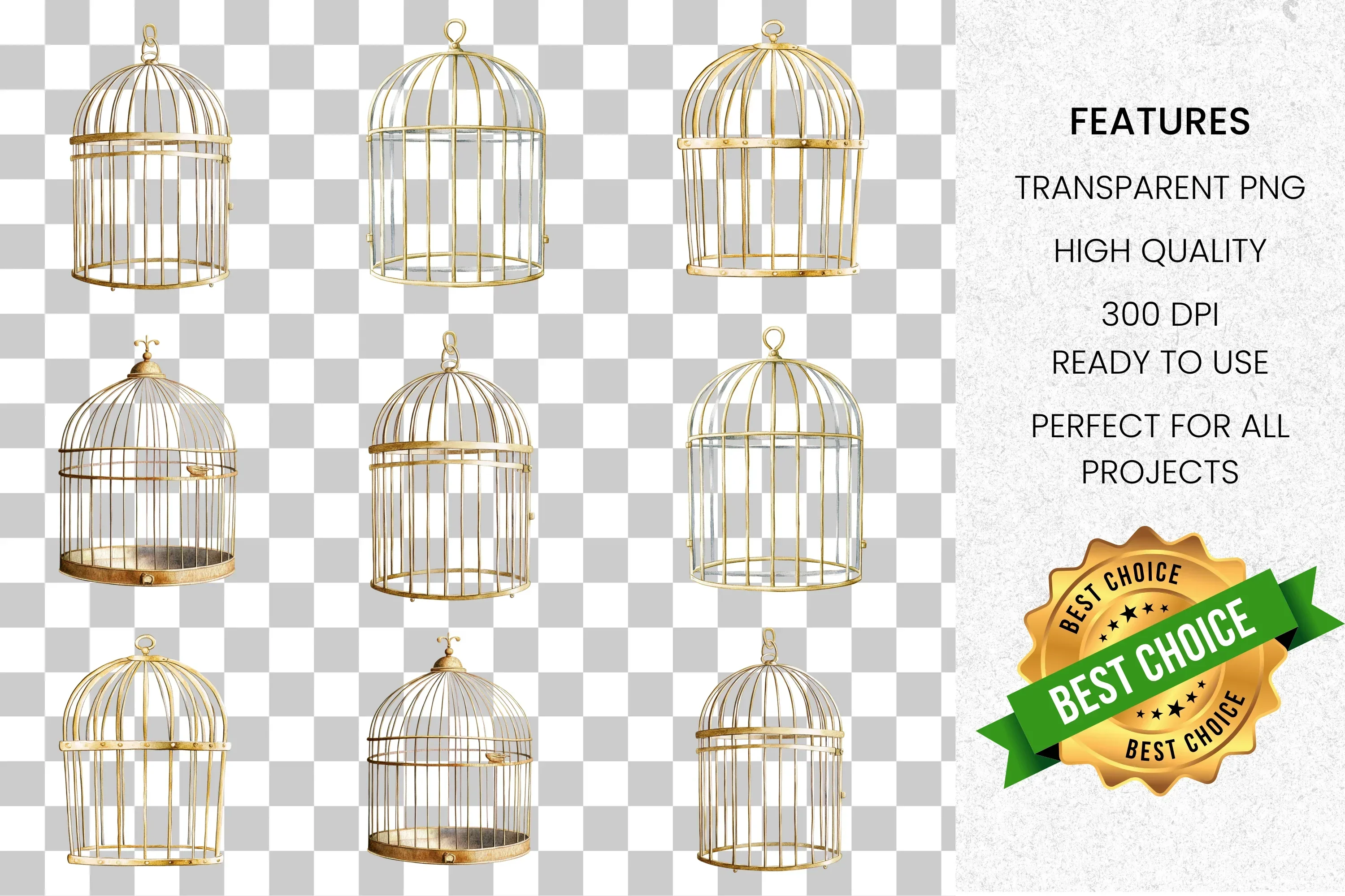 Elegant Golden Bird Cages Clipart Bundle - Image 2