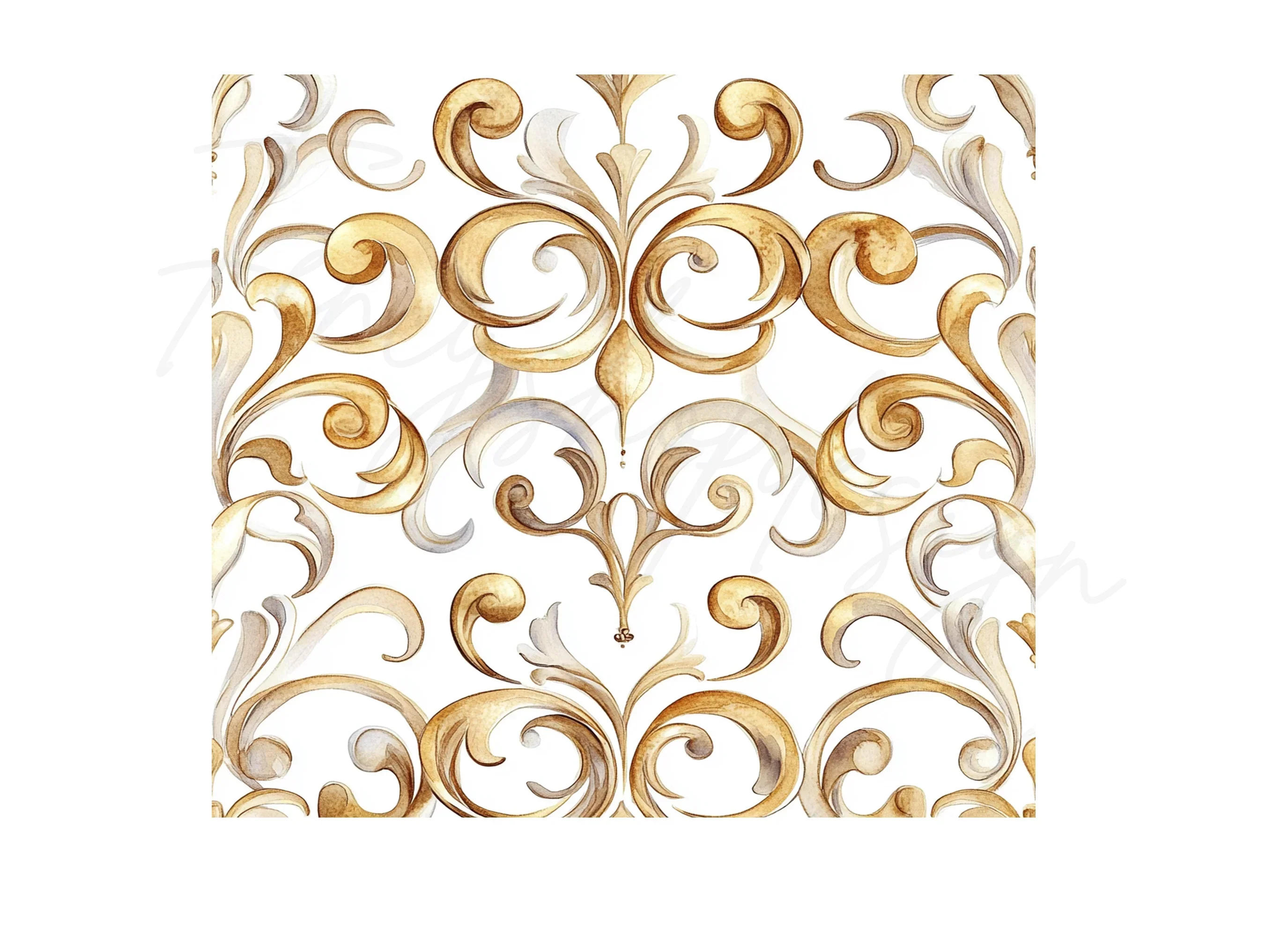 Elegant Golden Swirls Seamless Pattern Clipart Bundle - Image 2