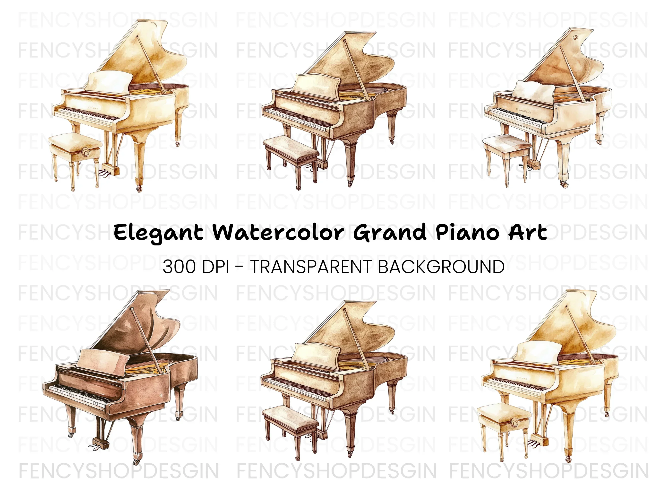 Elegant Grand Piano Clipart Bundle