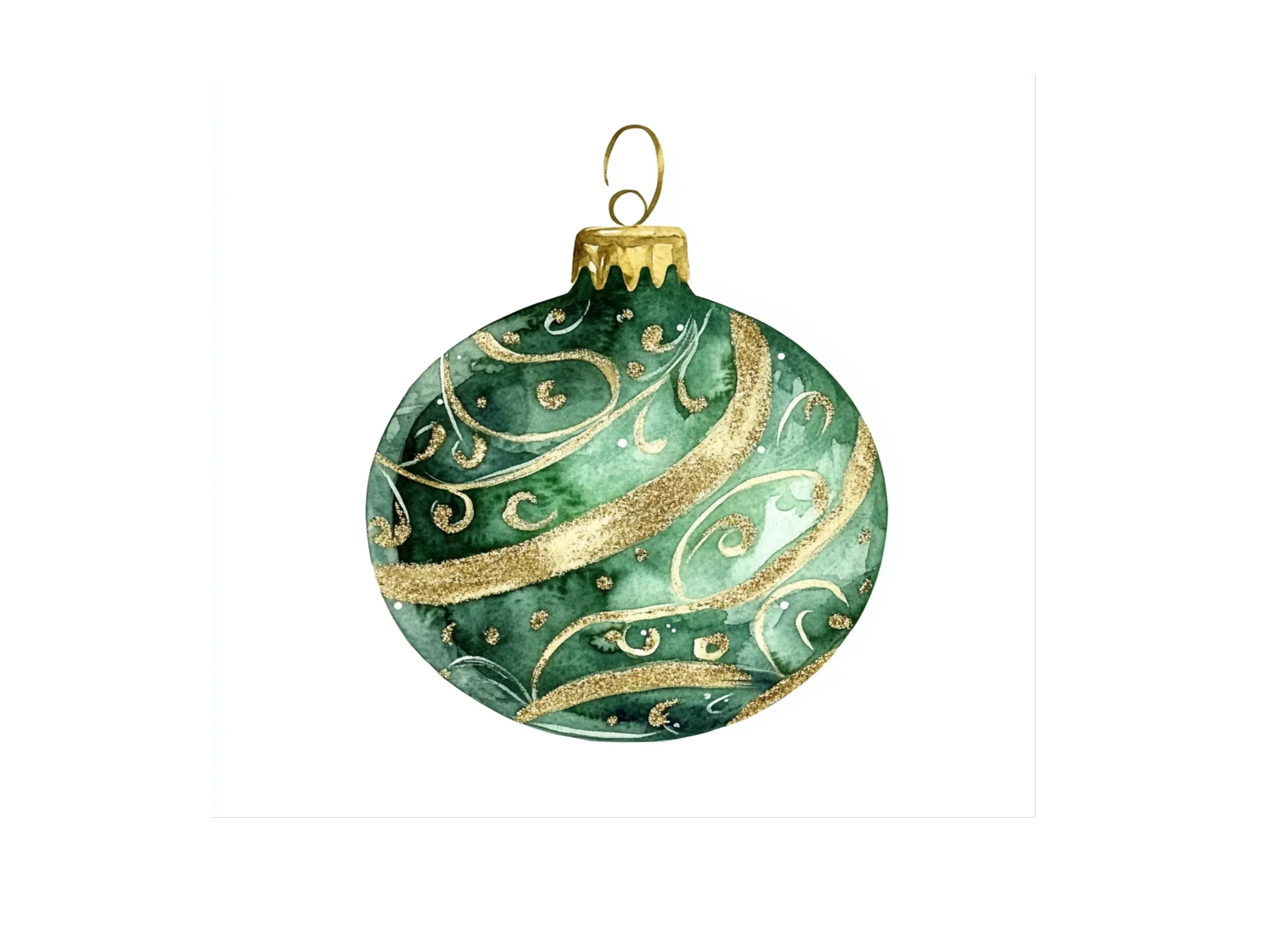 Elegant Green Gold Christmas Baubles Clipart Bundle - Image 2