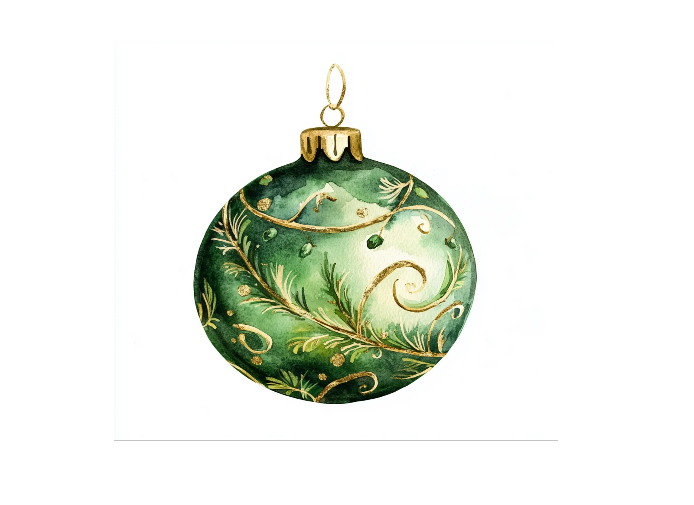 Elegant Green Gold Christmas Baubles Clipart Bundle - Image 3